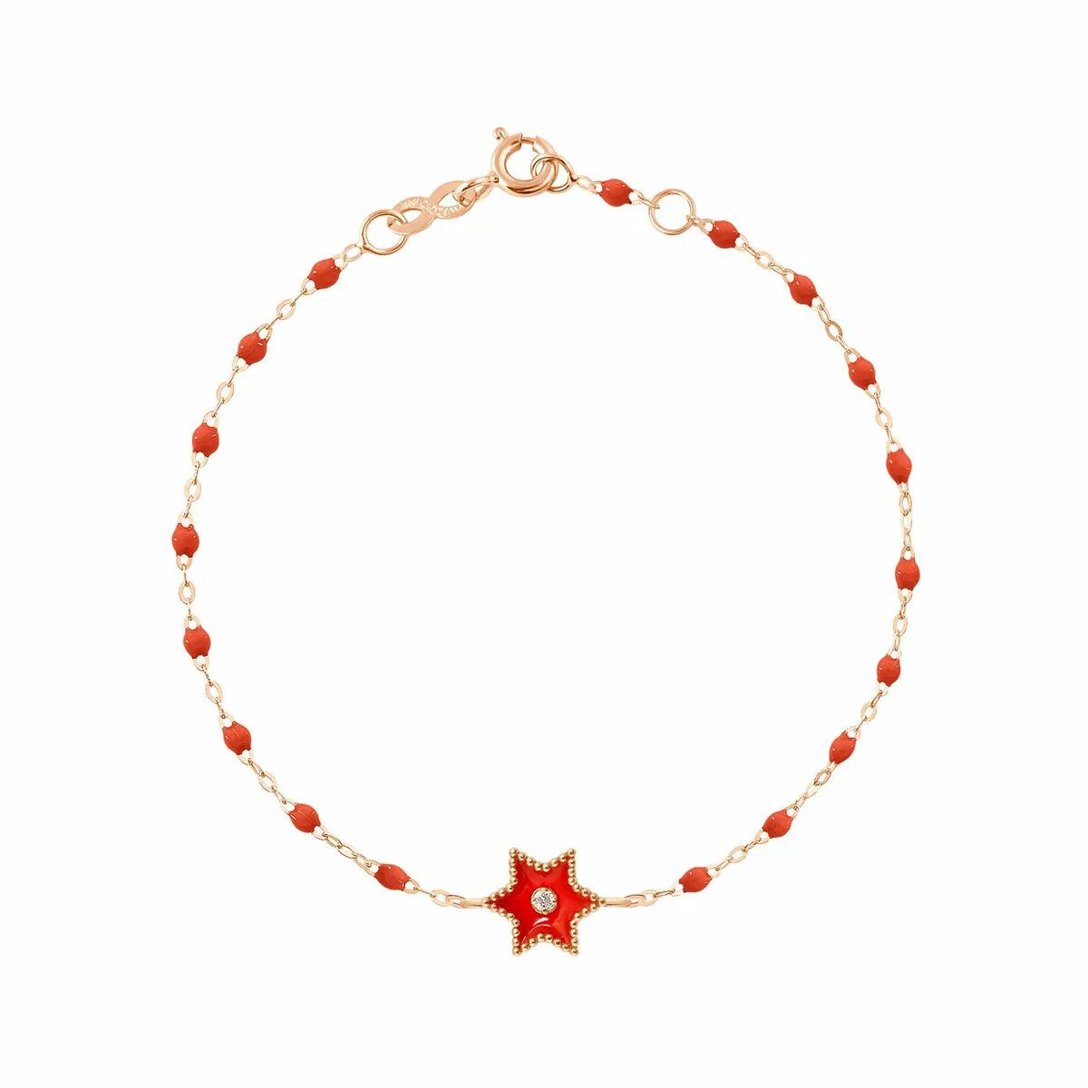 Bracelet Gigi Clozeau Etoile Star en or rose, résine corail et diamant, 17cm B3ST001R5817DI - Rigal