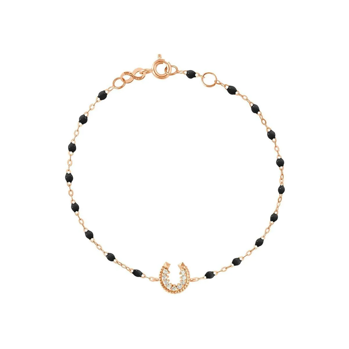 Bracelet Gigi Clozeau Fer Ã  cheval en or rose, résine noir et diamants, taille 17cm