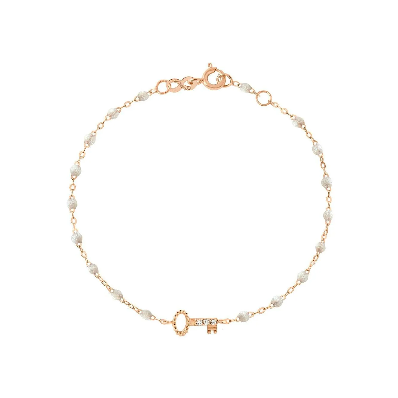 Bracelet Gigi Clozeau Clé en or rose, résine opale et diamants, taille 17cm