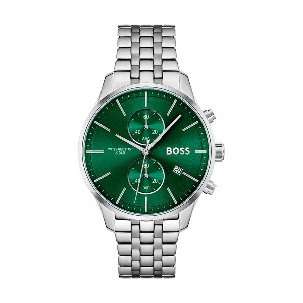 Hugo Boss - Montre Homme - Associate - Chronographe - Rond Cadran Vert - Bracelet Acier - Ref 1513975