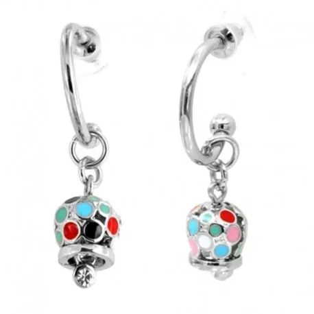 I Love Capri Boucles D'oreilles En Métal Bandeau Pendentif Cloche Avec émaux Multicolores