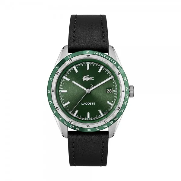 Lacoste - Montre Homme - Everett - Cadran Vert - Bracelet Cuir De Veau Noir - Ref 2011292