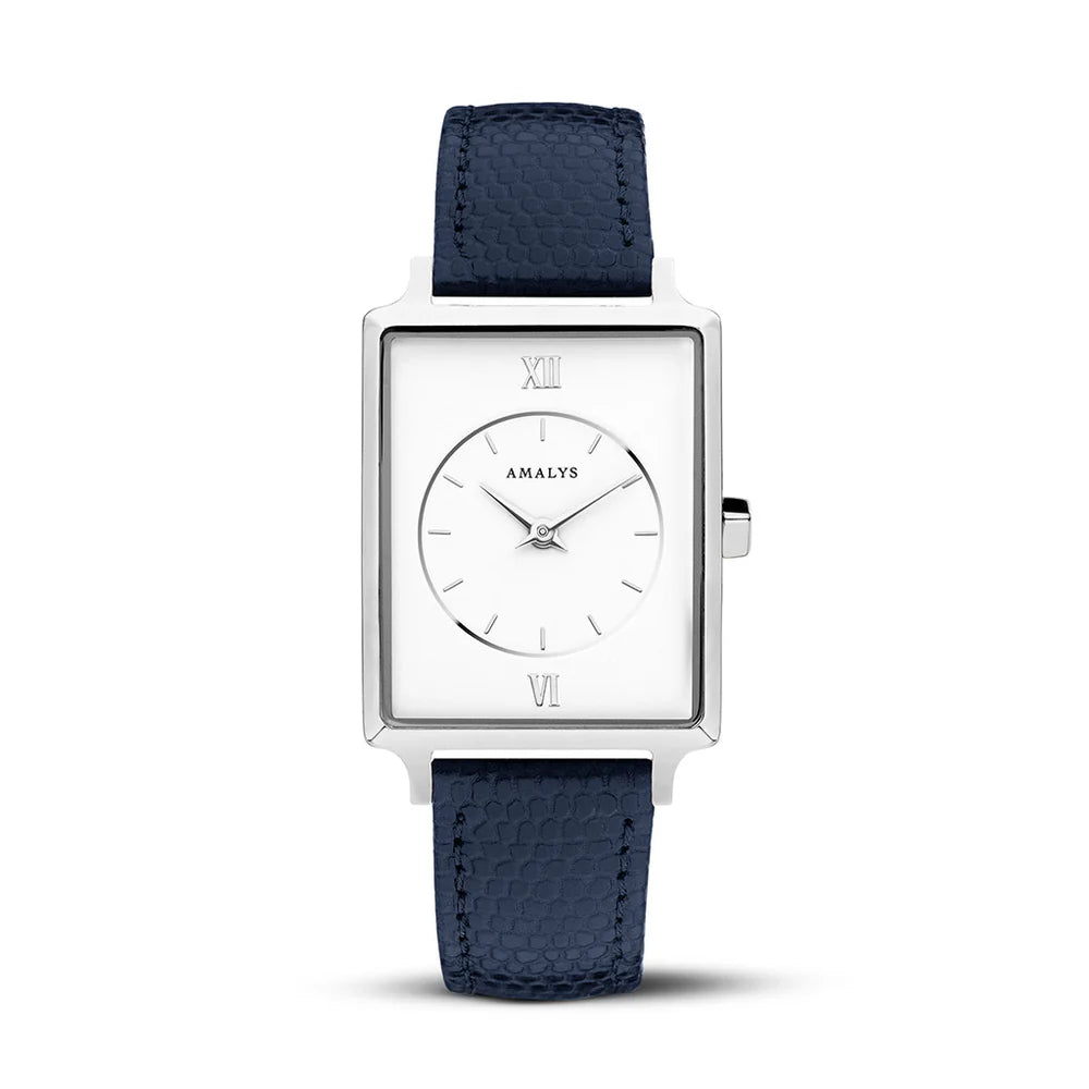 Montre AMALYS Oceane rectangulaire acier cuir bleu