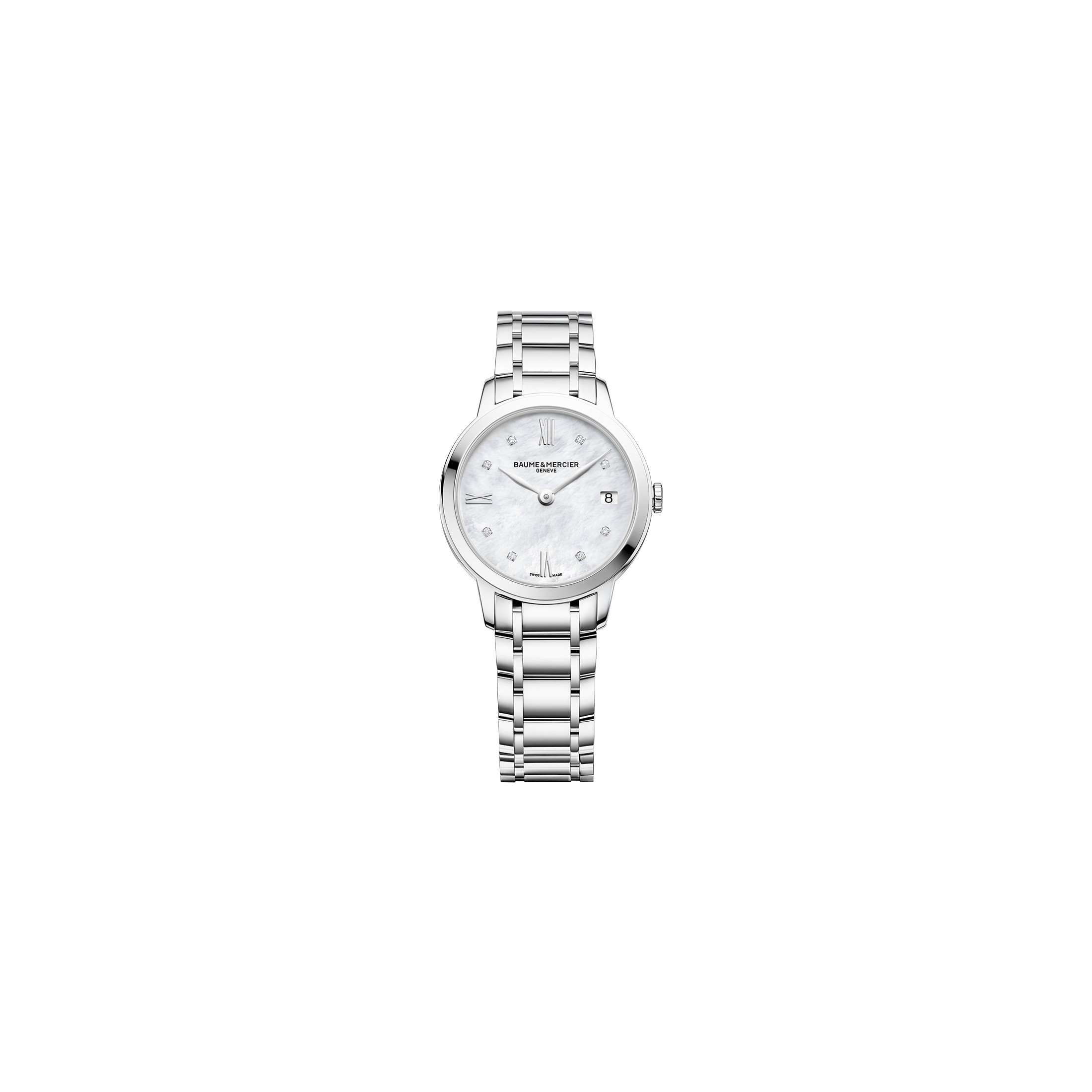 Montre Baume et Mercier Classima quartz cadran nacre index diamants bracelet acier 31 mm