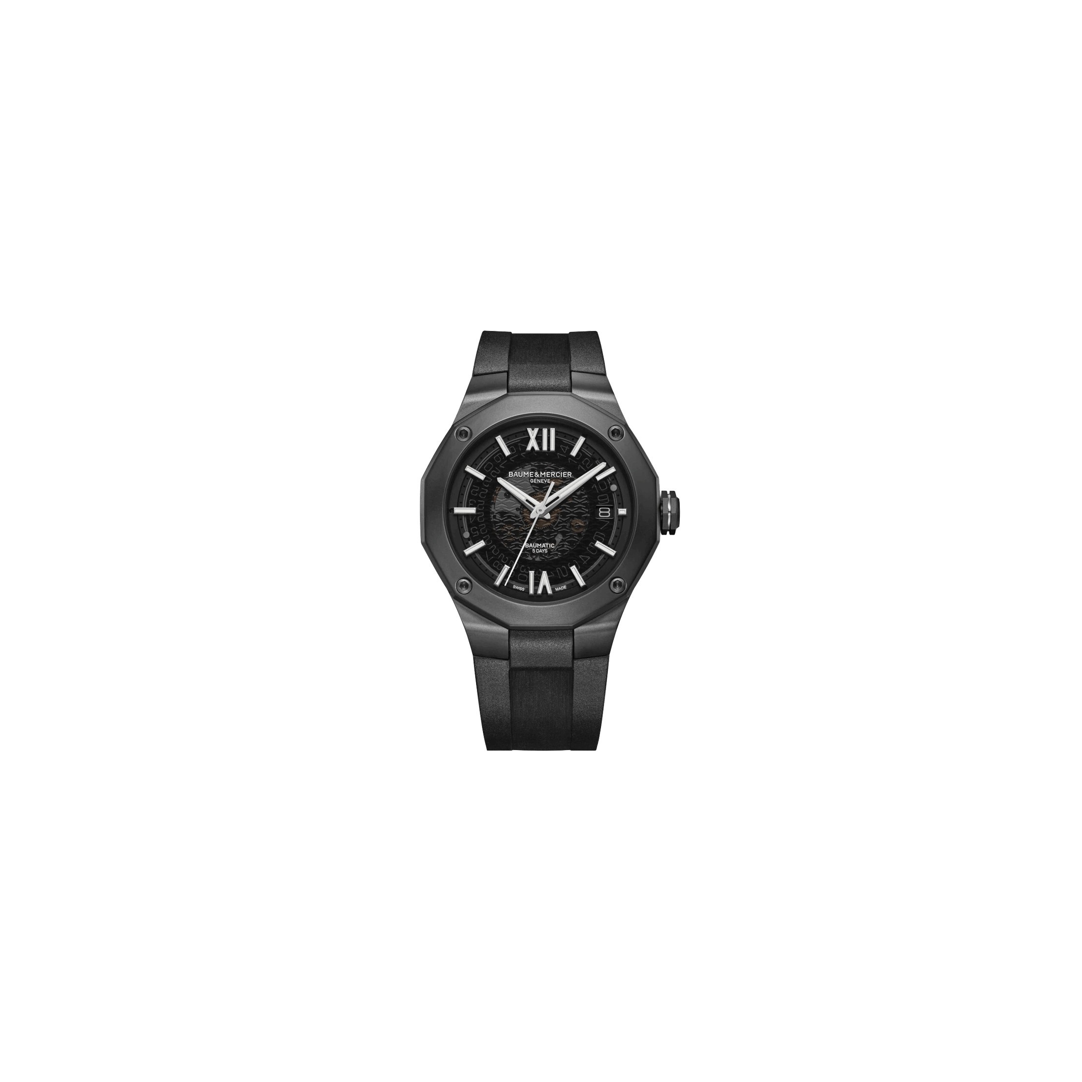 Montre Baume et Mercier Riviera ADLC noir automatique cadran noir bracelet caoutchouc noir 42 mm