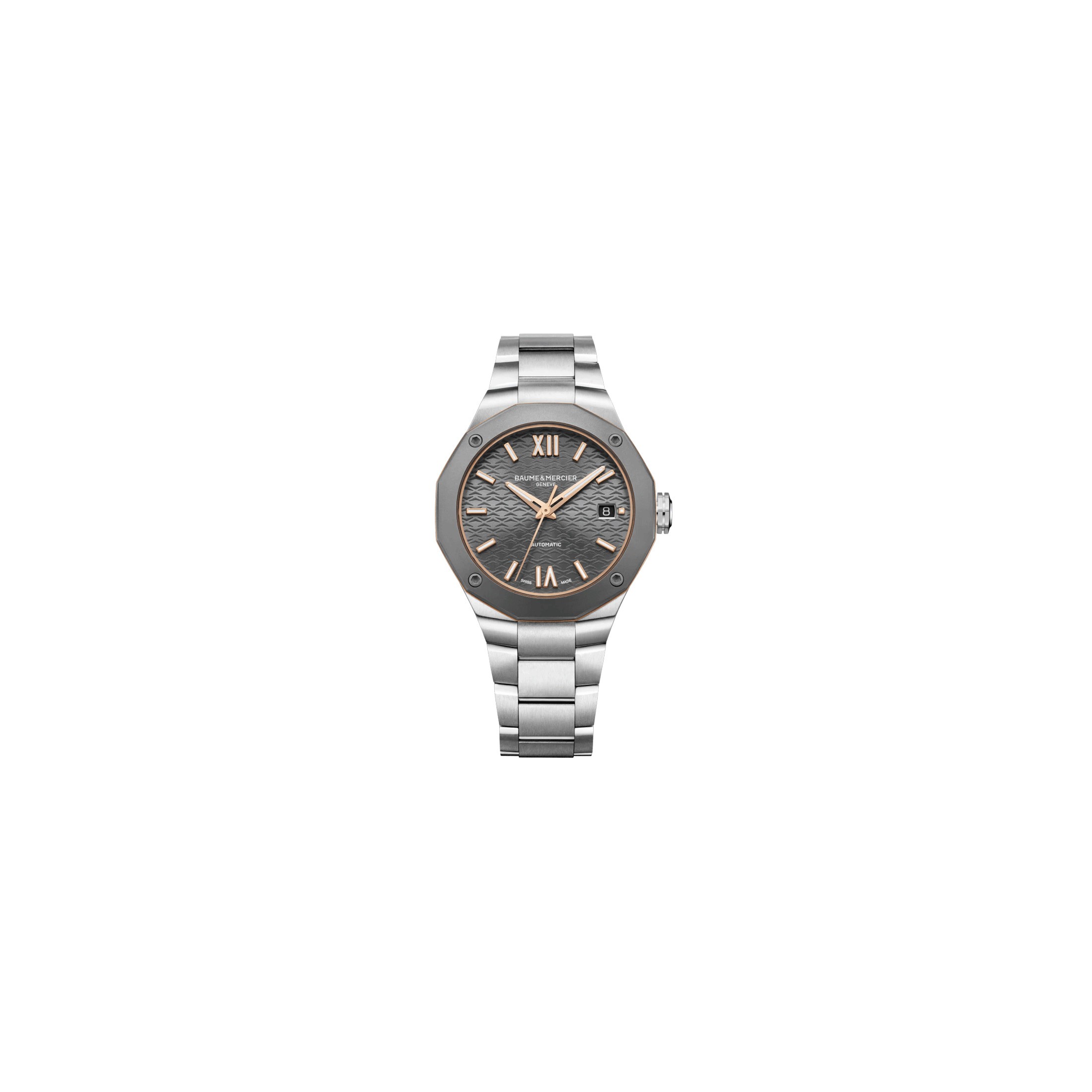 Montre Baume et Mercier Riviera automatique cadran gris bracelet acier 36 mm