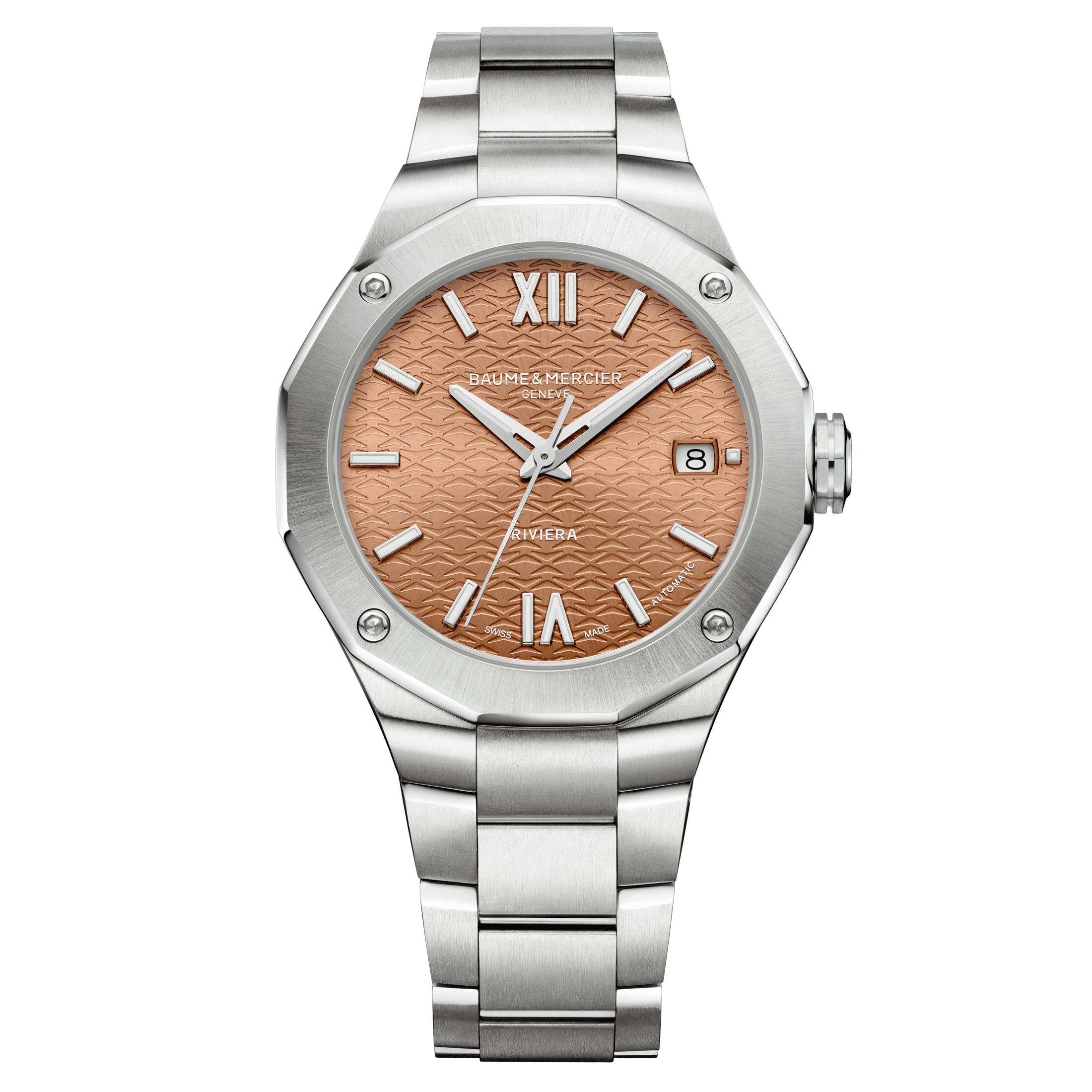Montre Baume et Mercier Riviera automatique cadran terracotta bracelet acier 36 mm