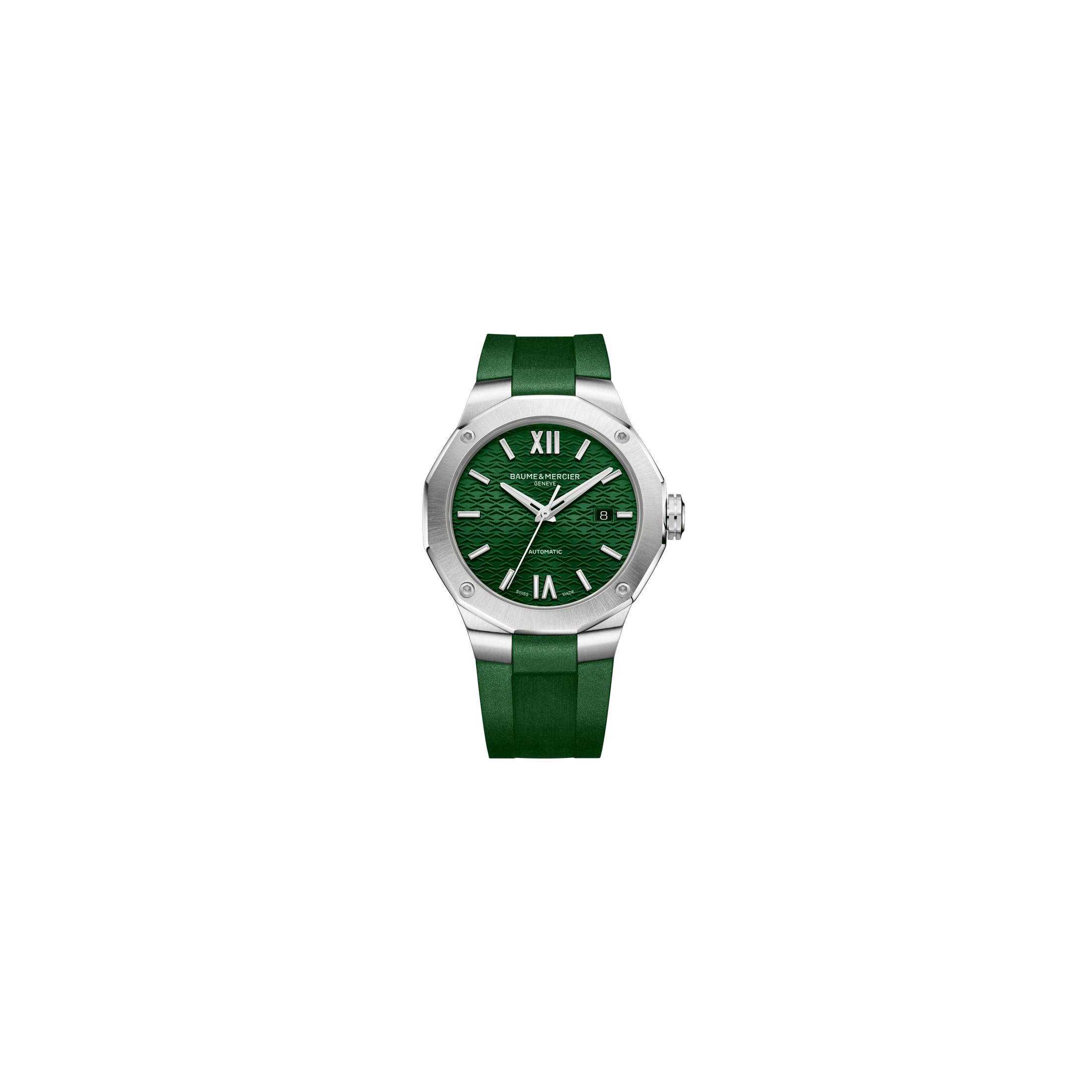 Montre Baume et Mercier Riviera automatique cadran vert bracelet caoutchouc vert 42 mm