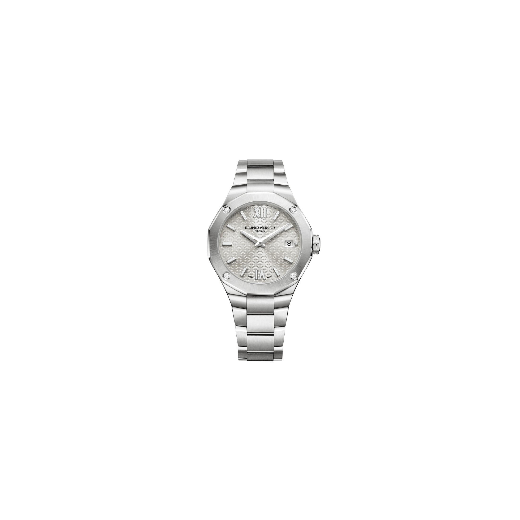 Montre Baume et Mercier Riviera quartz cadran blanc bracelet acier 36 mm
