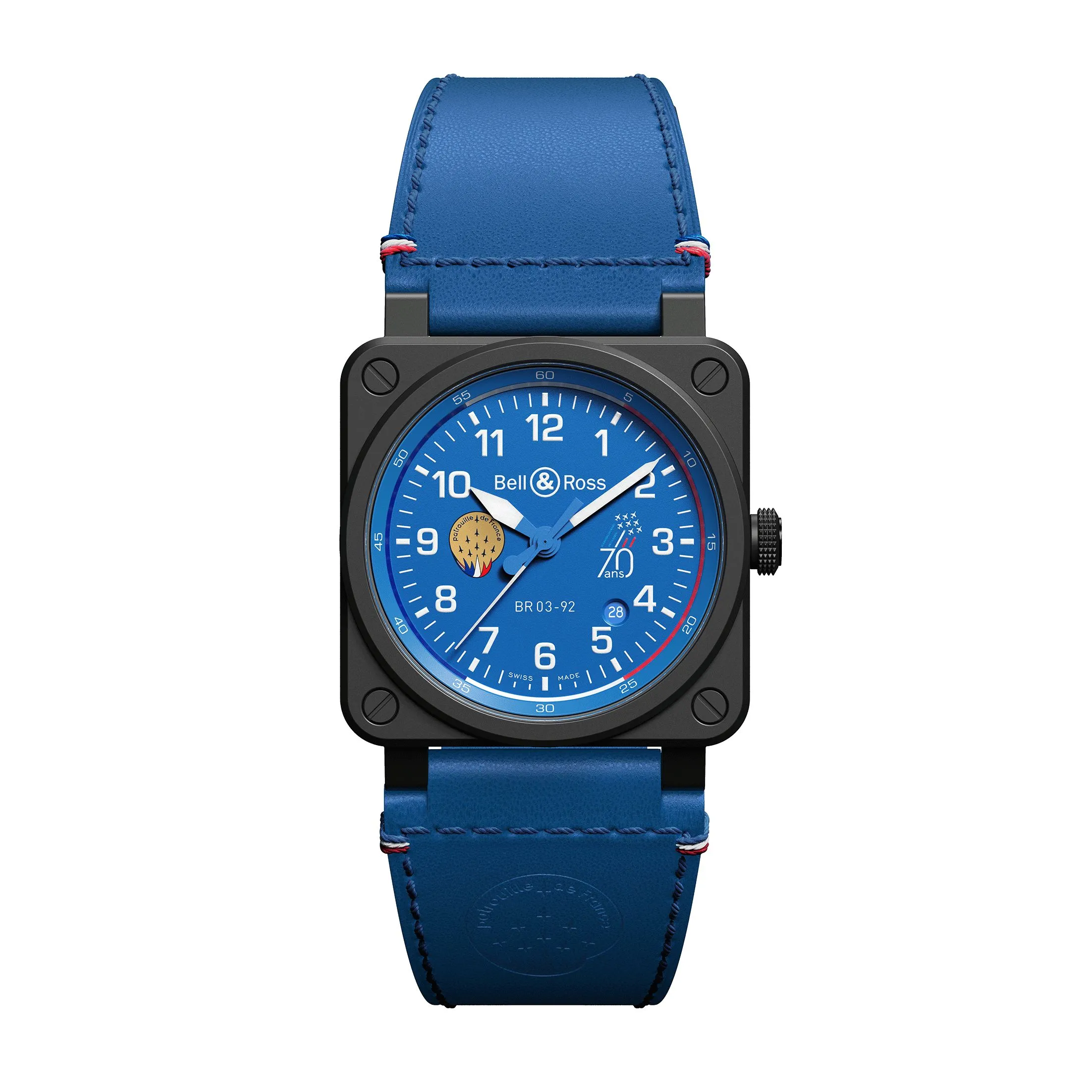Montre Bell & Ross BR 03-92 Patrouille de France 70ème Anniversaire céramique automatique cadran bleu bracelet cuir 42 mm