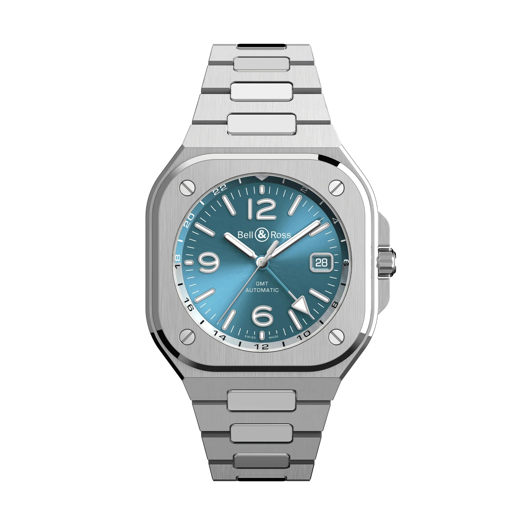 Montre Bell & Ross BR 05 GMT Sky Blue automatique cadran bleu bracelet acier 41 mm