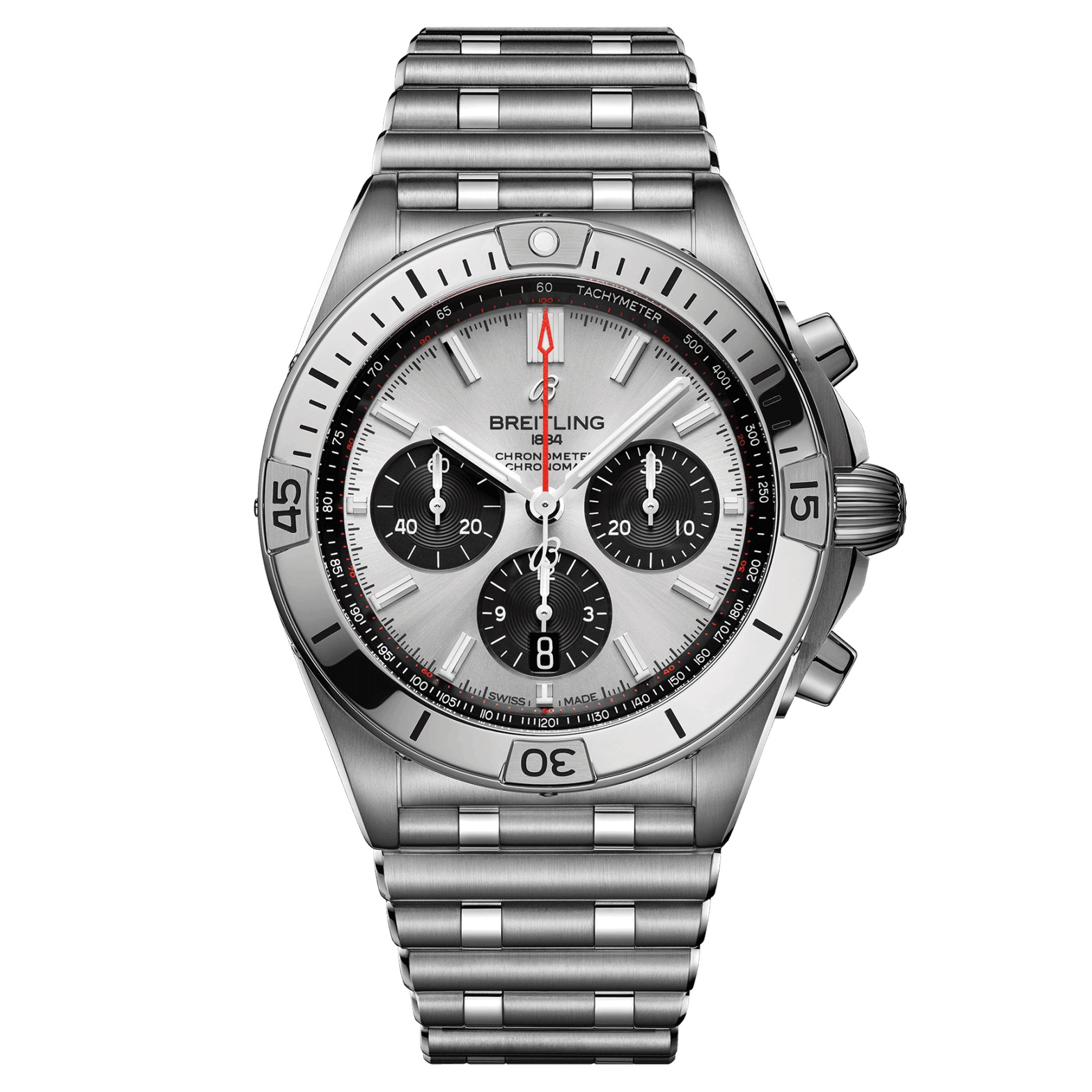 Montre Breitling Chronomat B01 Chronograph automatique cadran argent bracelet acier 42 mm