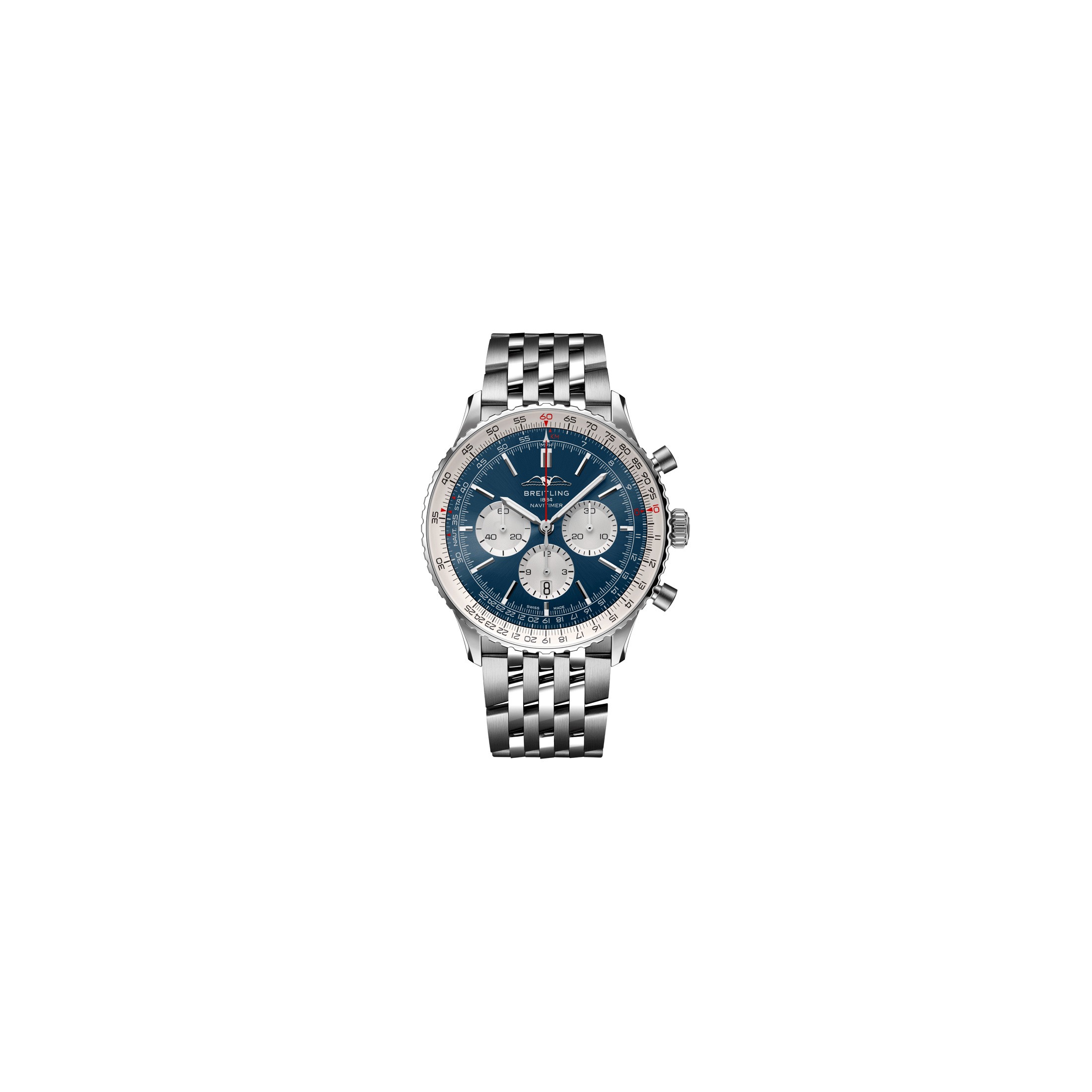 Montre Breitling Navitimer automatique B01 Chronographe cadran bleu bracelet acier 46 mm
