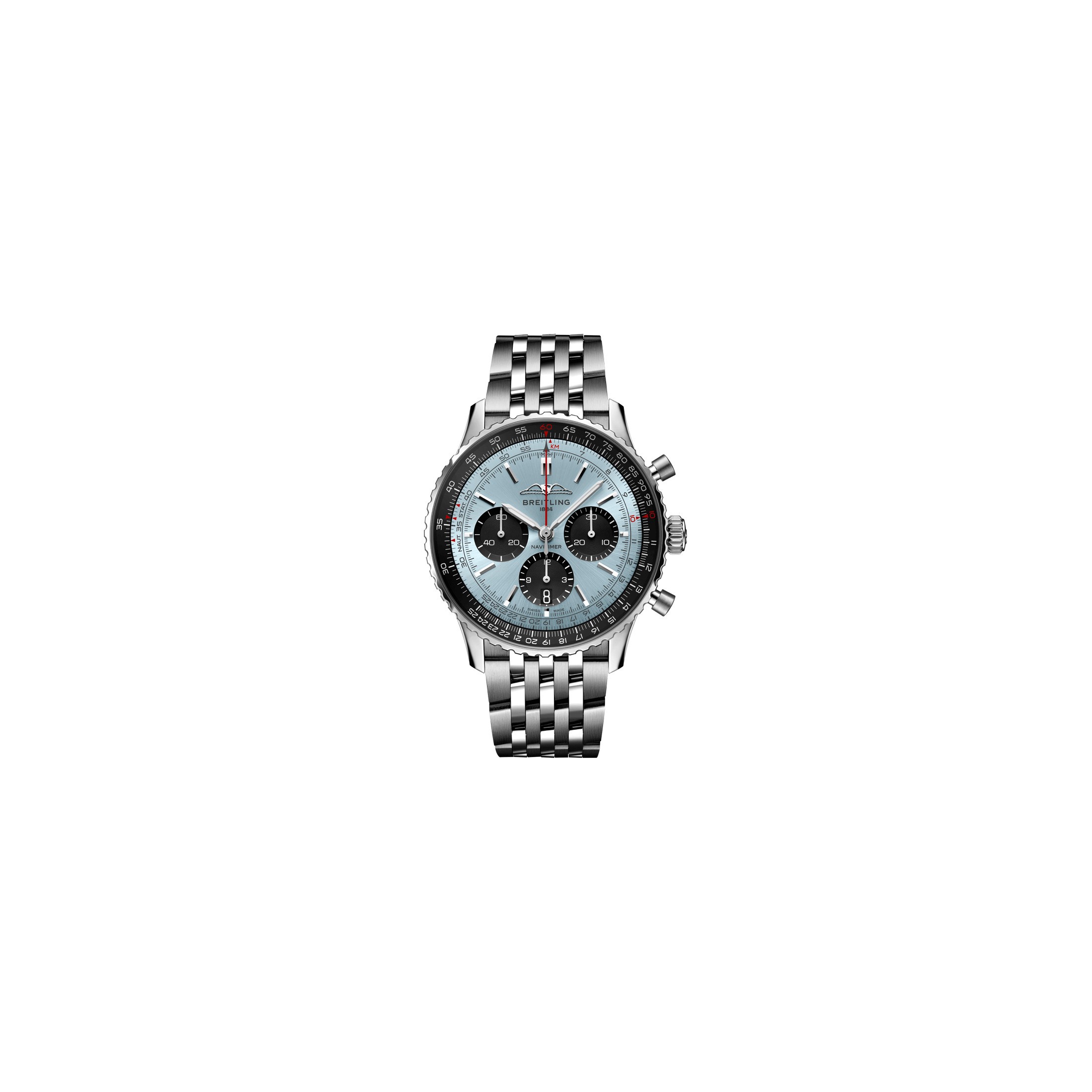 Montre Breitling Navitimer automatique B01 Chronographe cadran bleu glacier bracelet acier 43 mm