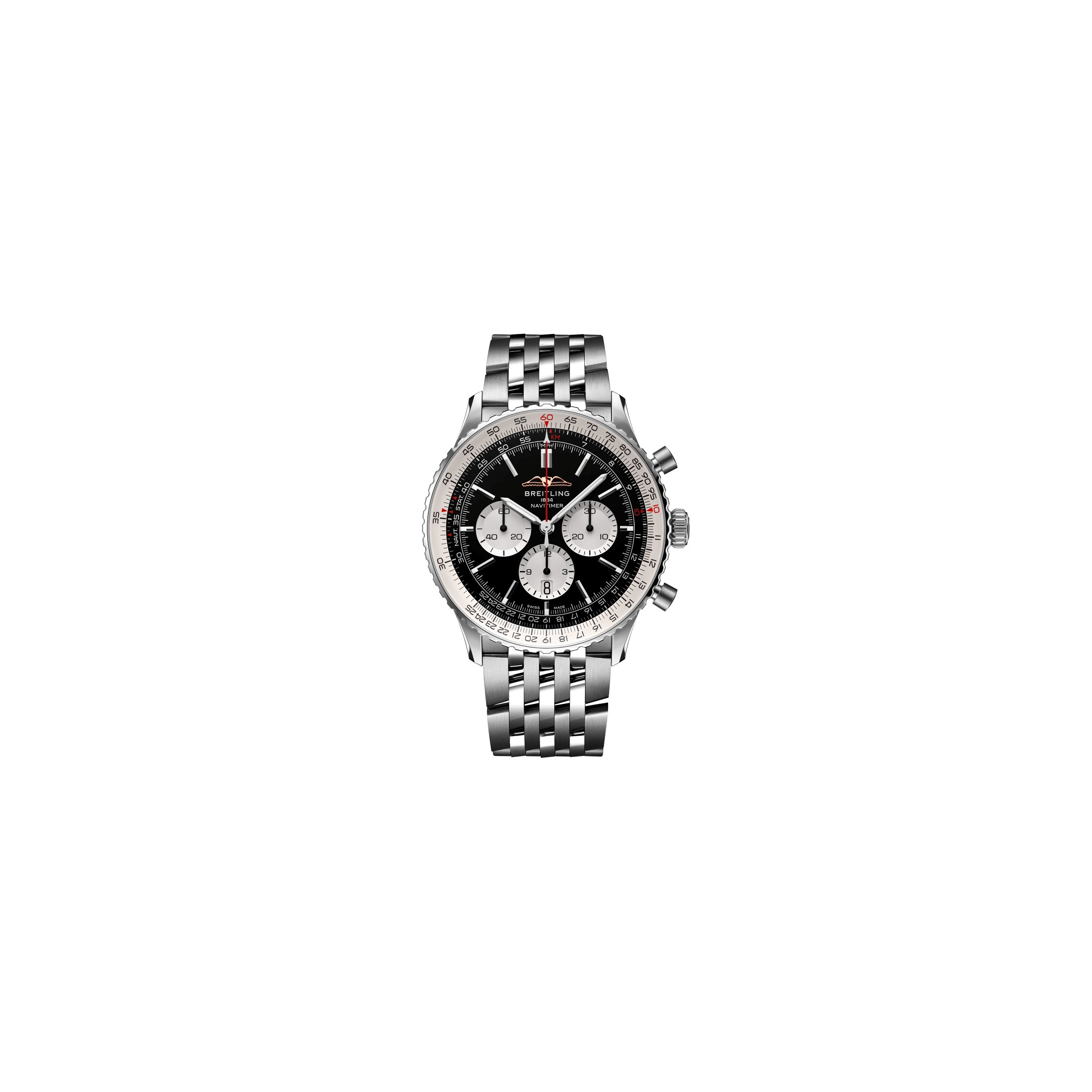 Montre Breitling Navitimer automatique B01 Chronographe cadran noir bracelet acier 46 mm