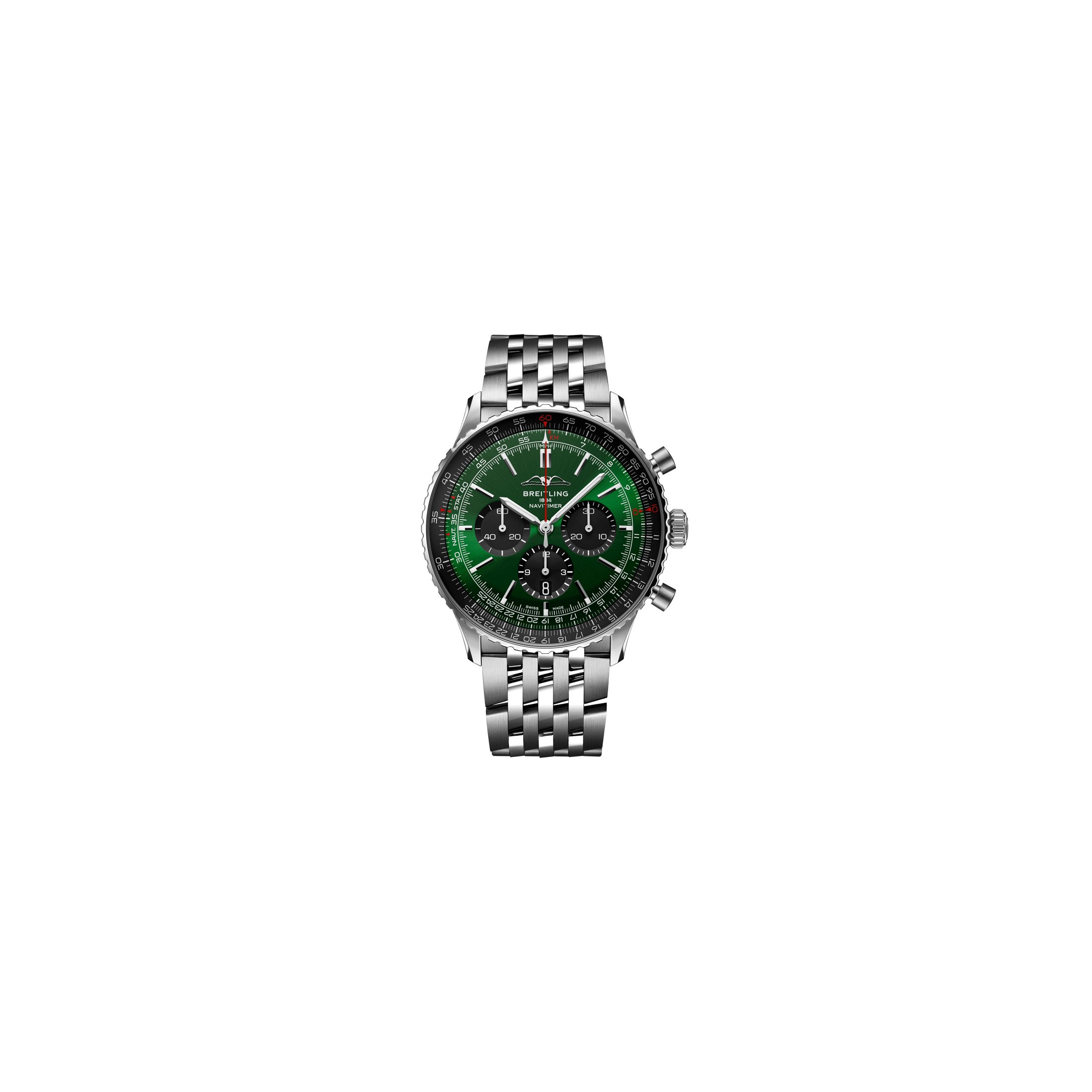 Montre Breitling Navitimer automatique B01 Chronographe cadran vert bracelet acier 46 mm