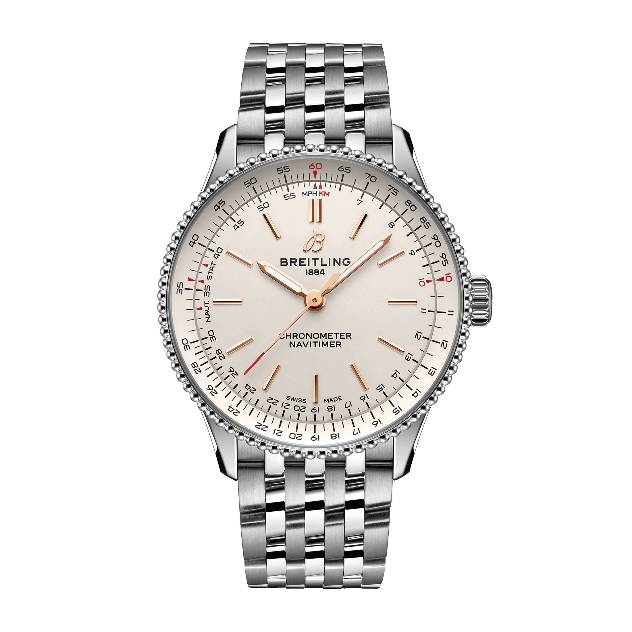 Montre Breitling Navitimer automatique cadran argent bracelet acier 36 mm