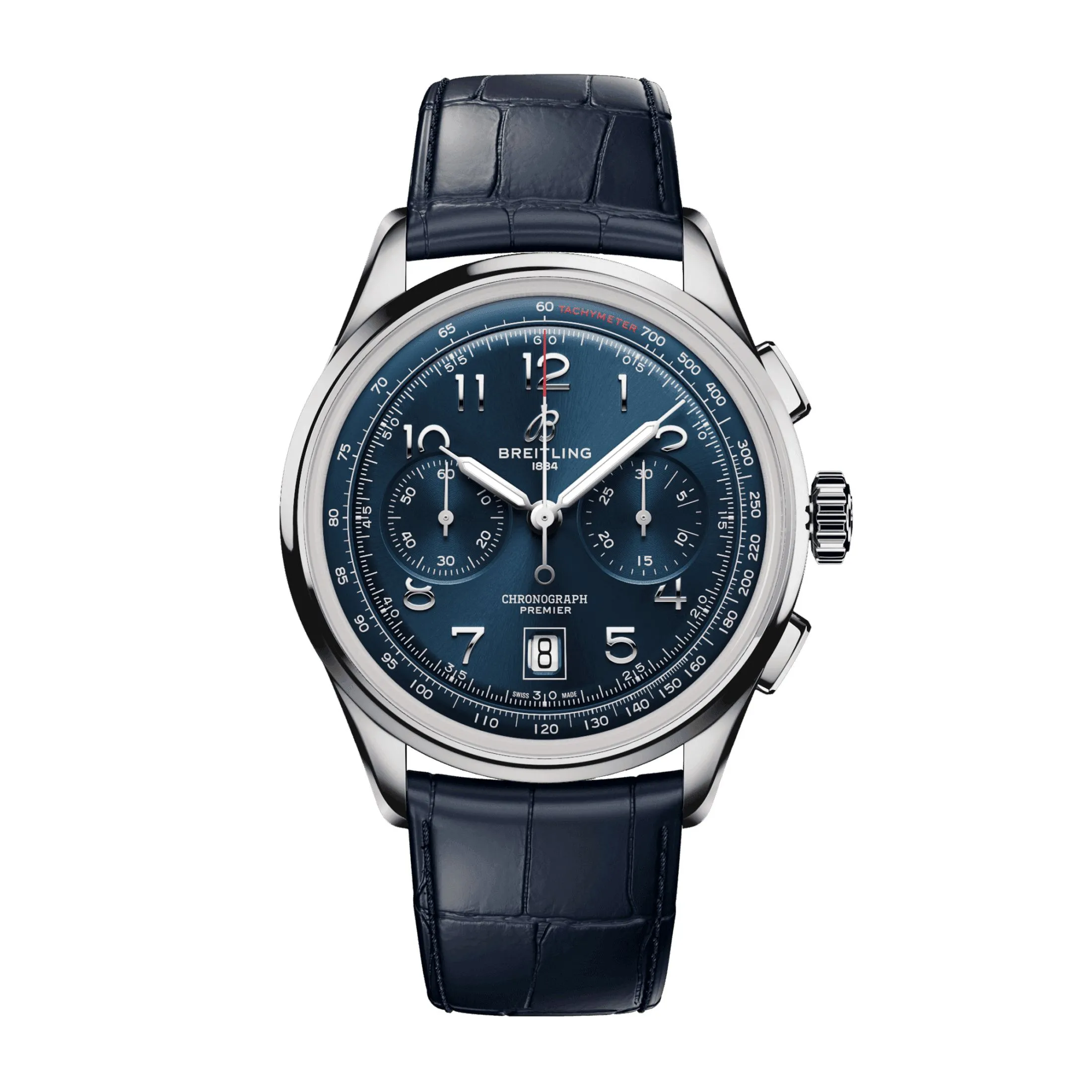 Montre Breitling Premier B01 Chronograph automatique cadran bleu bracelet cuir bleu 42 mm