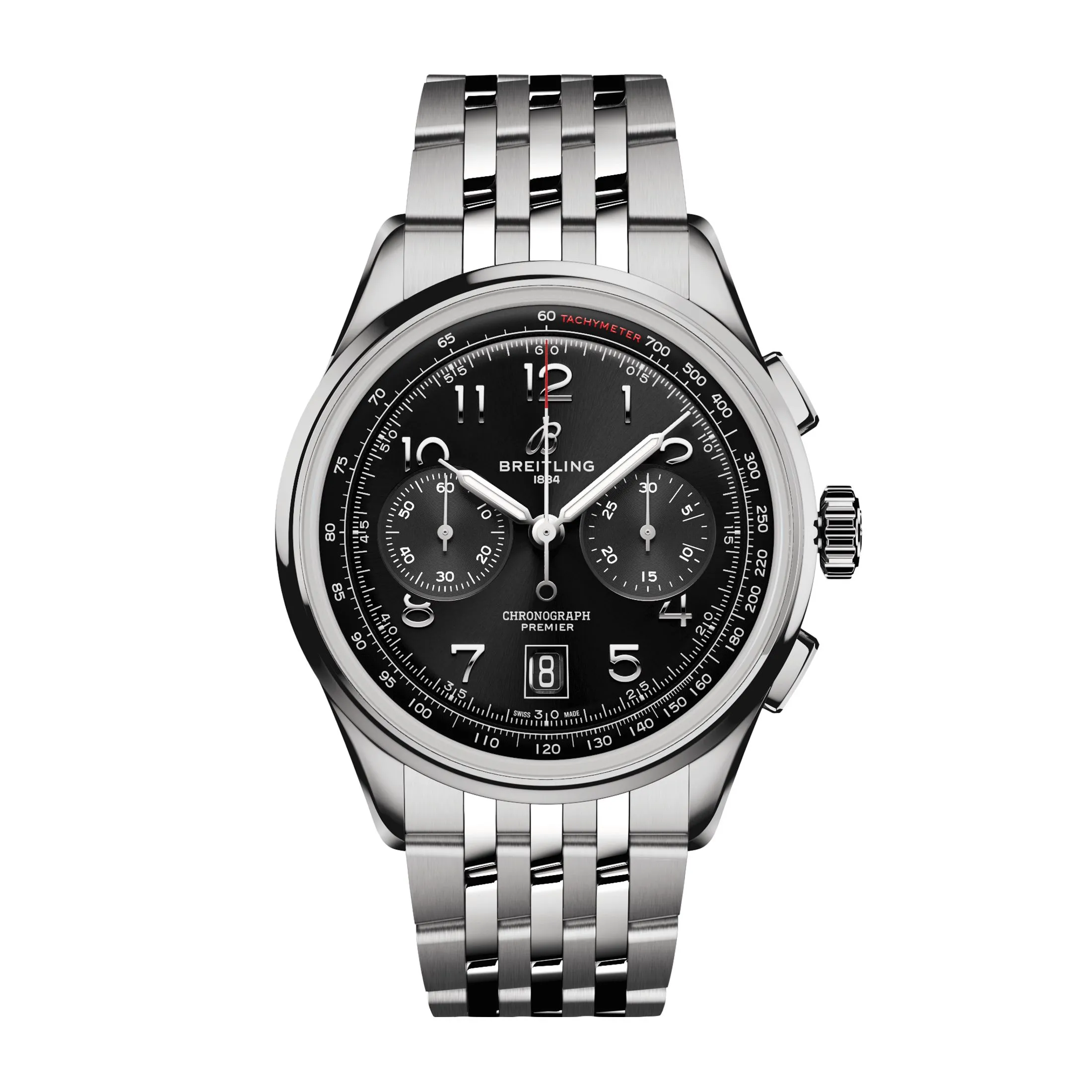 Montre Breitling Premier B01 Chronograph automatique cadran noir bracelet acier 42 mm