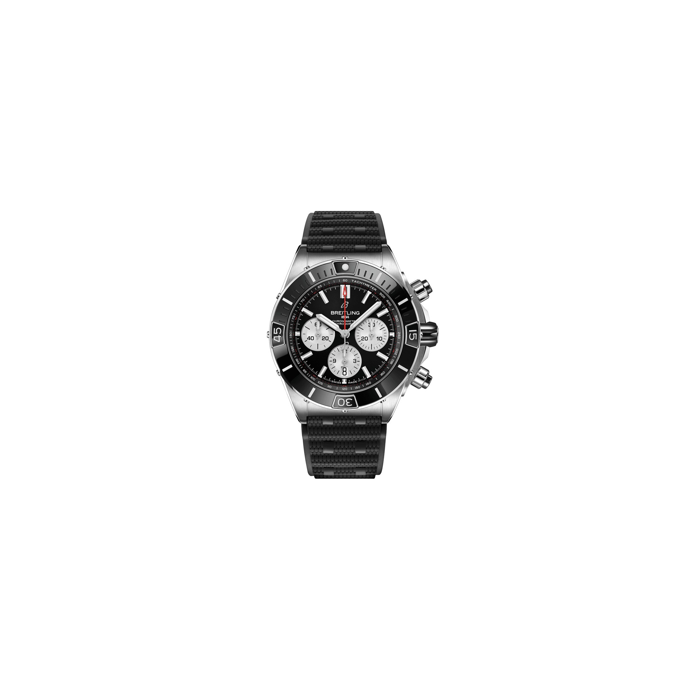 Montre Breitling Super Chronomat B01 automatique cadran noir bracelet caoutchouc noir 44 mm