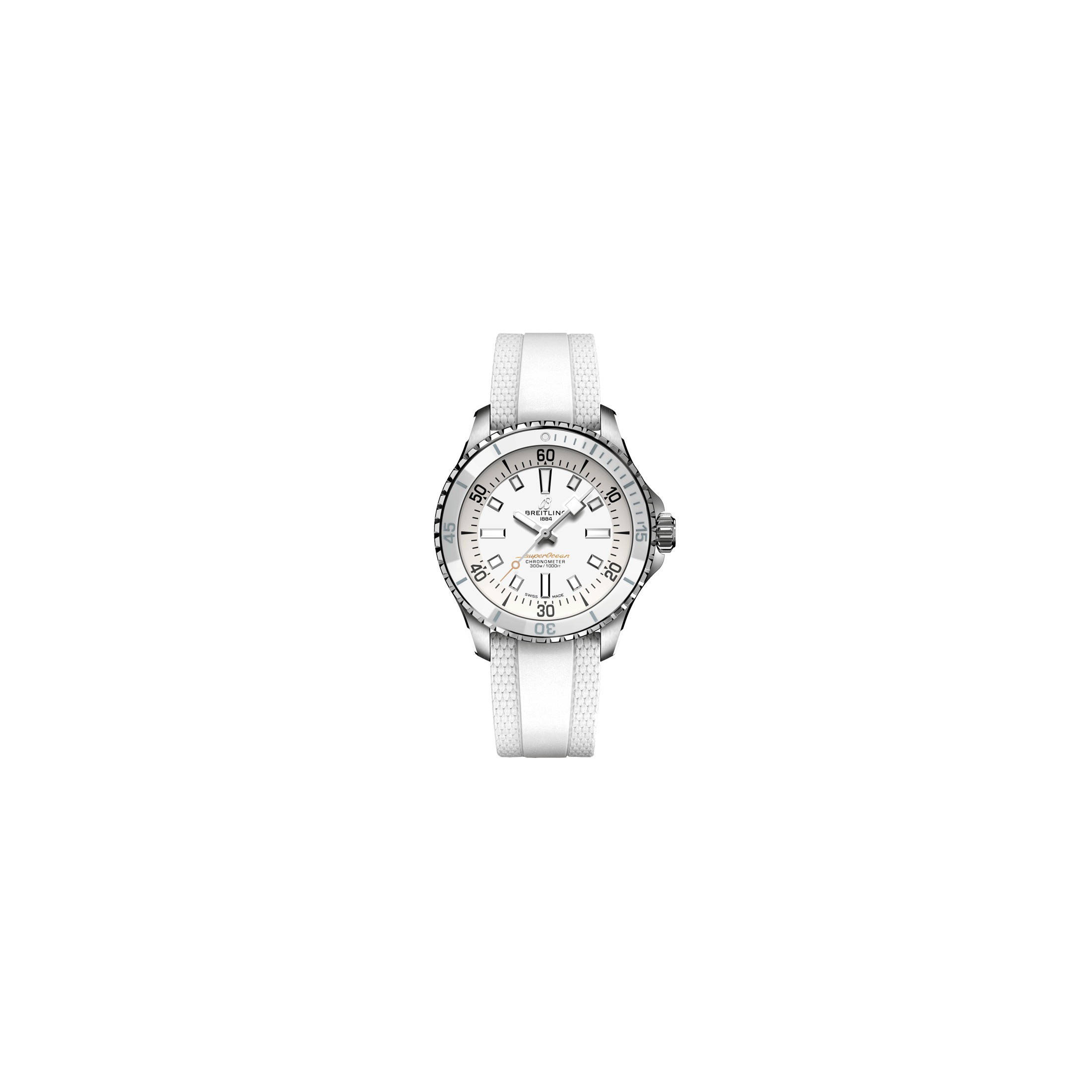 Montre Breitling Superocean automatique cadran blanc bracelet caoutchouc blanc 36 mm