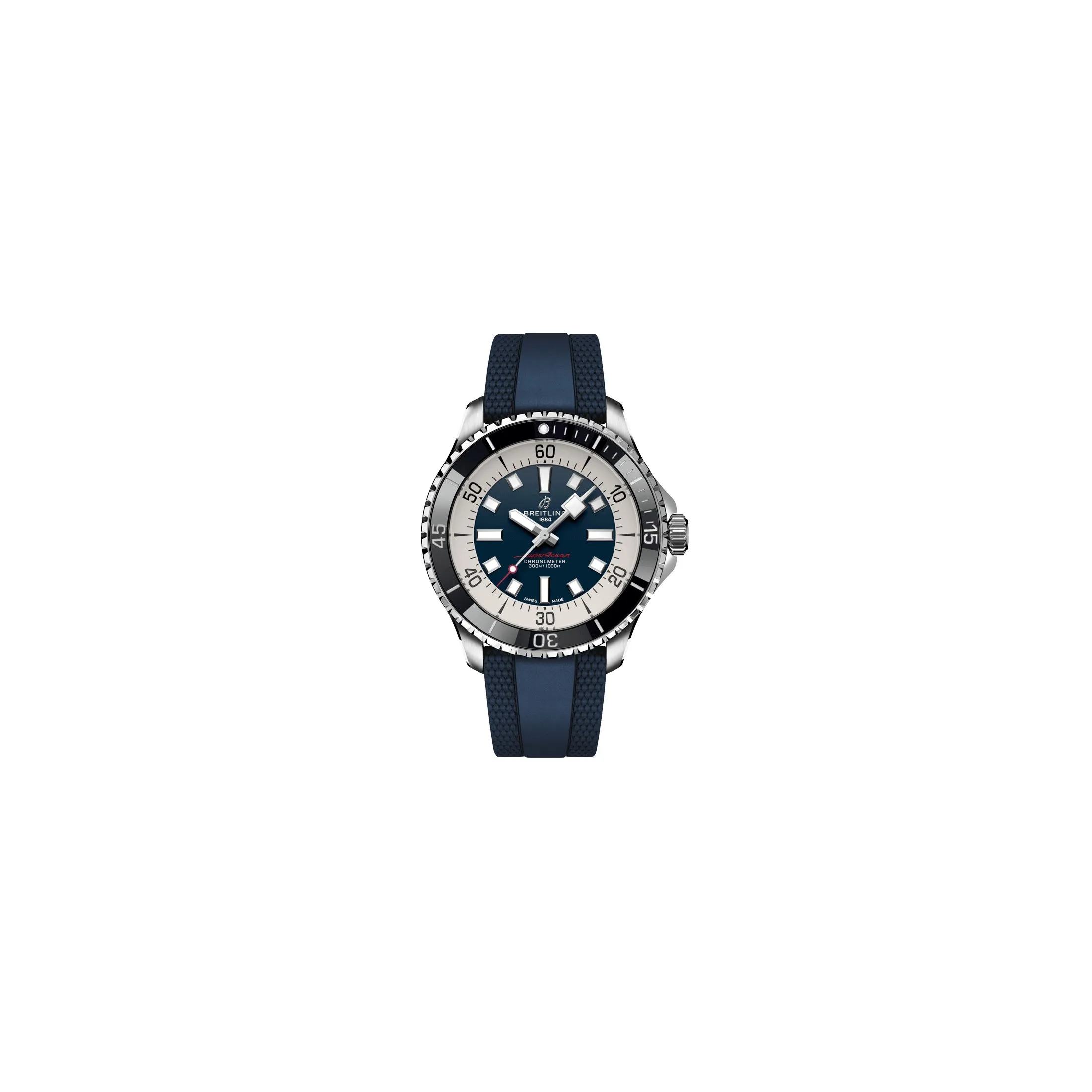 Montre Breitling Superocean automatique cadran bleu bracelet caoutchouc bleu 44 mm