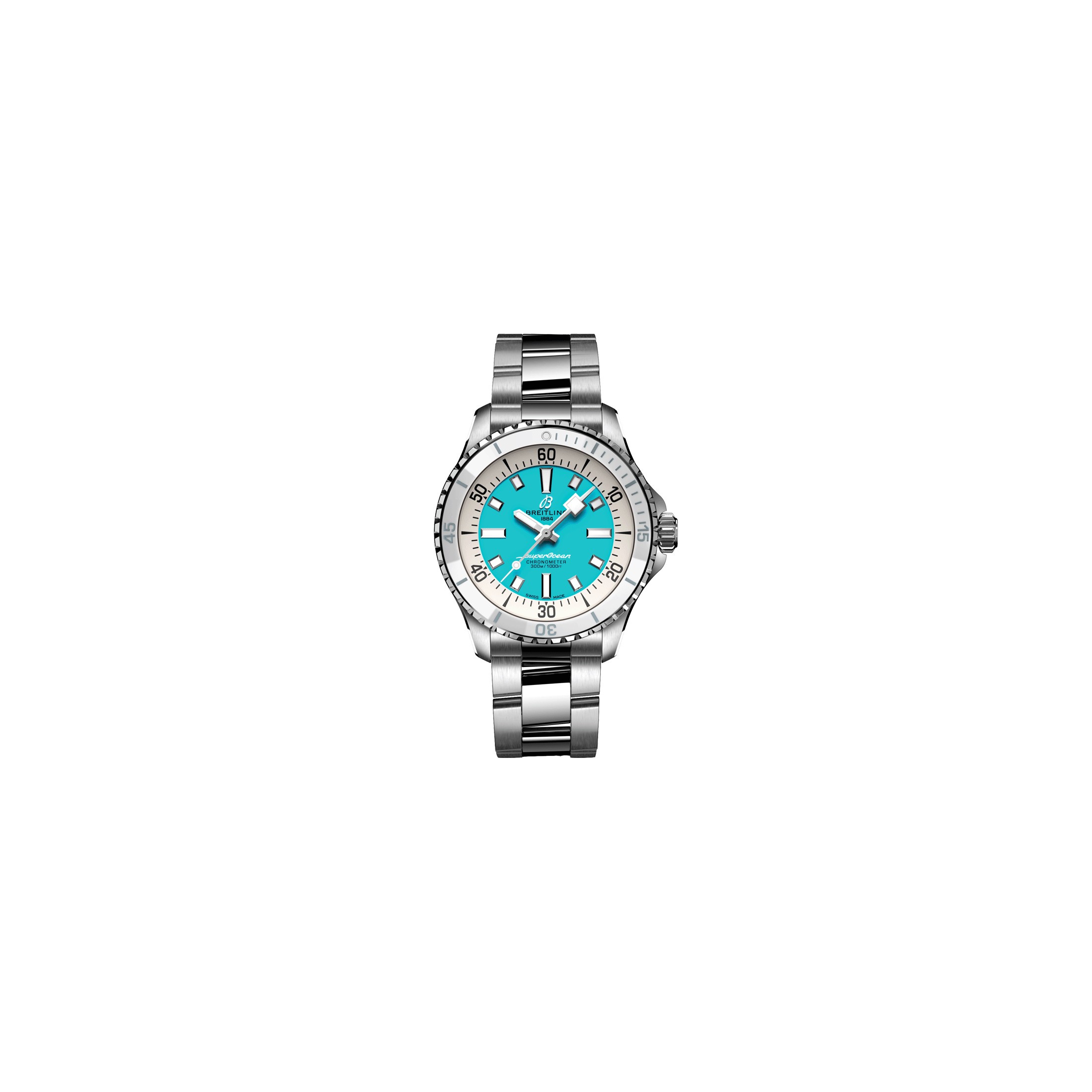 Montre Breitling Superocean automatique cadran turquoise bracelet acier 36 mm