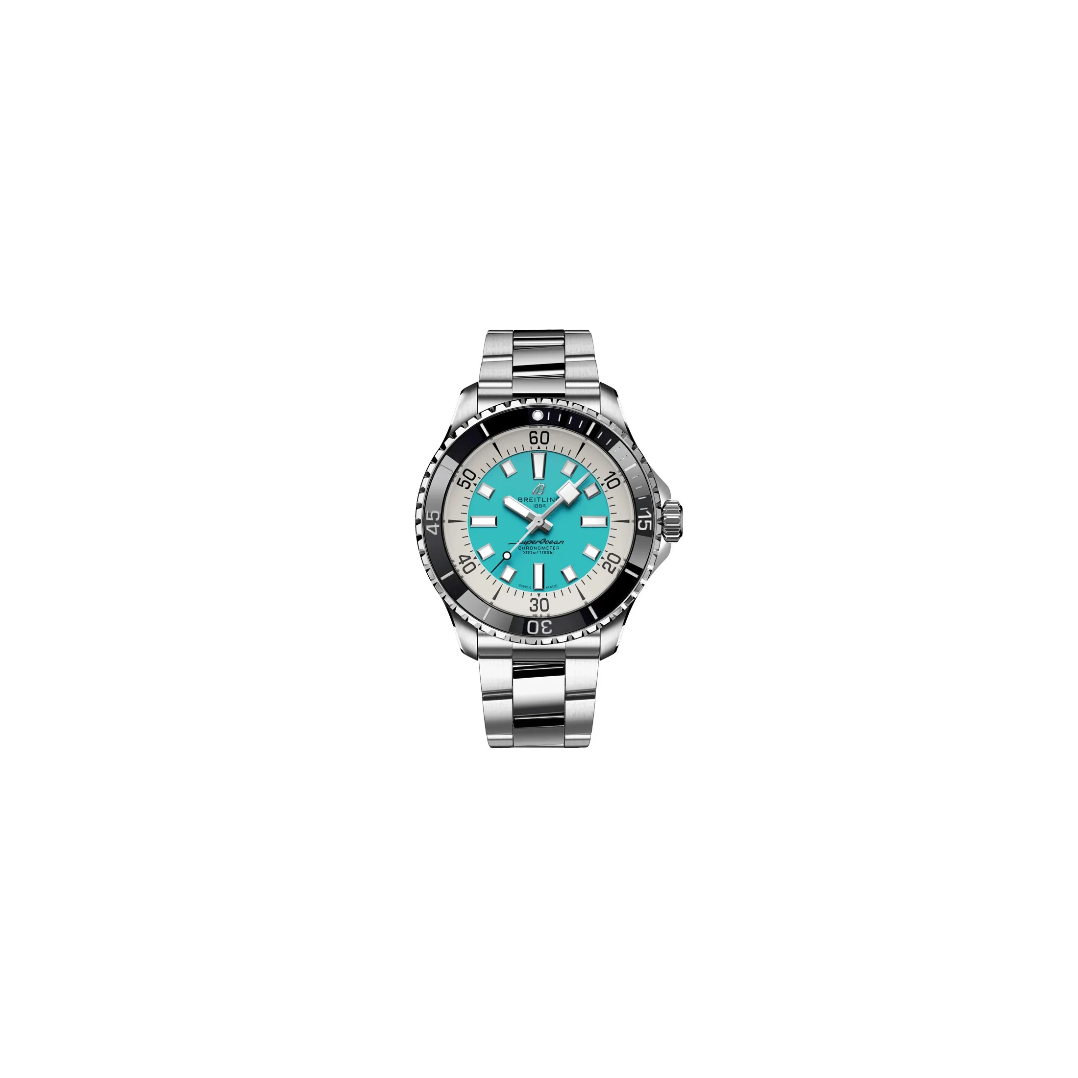 Montre Breitling Superocean automatique cadran turquoise bracelet acier 44 mm