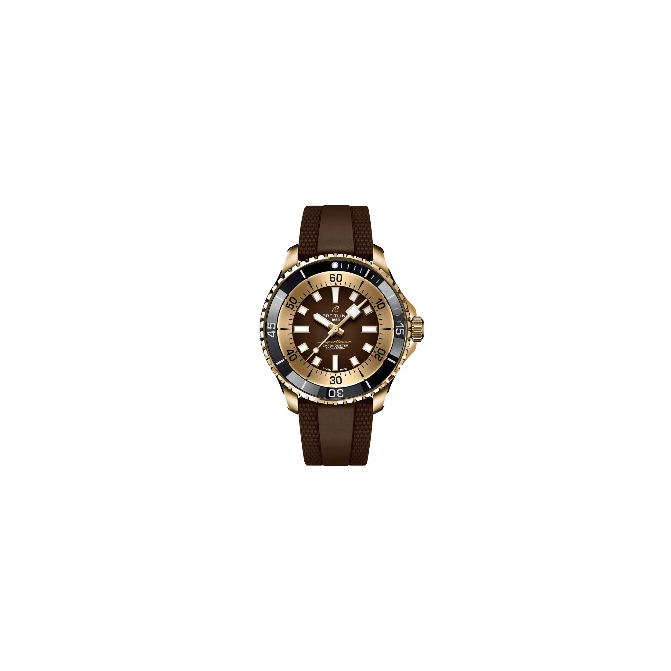 Montre Breitling Superocean Bronze automatique cadran chocolat bracelet caoutchouc chocolat 44 mm