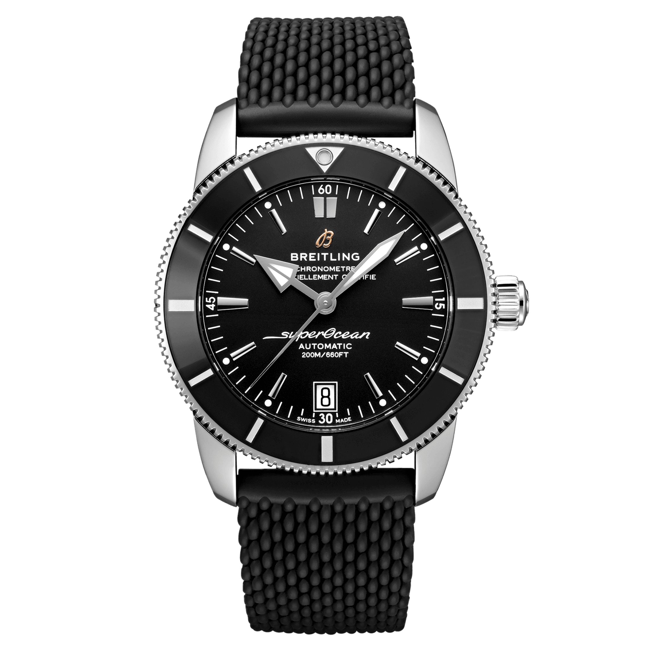 Montre Breitling Superocean Heritage B20 automatique cadran noir bracelet caoutchouc noir 42 mm