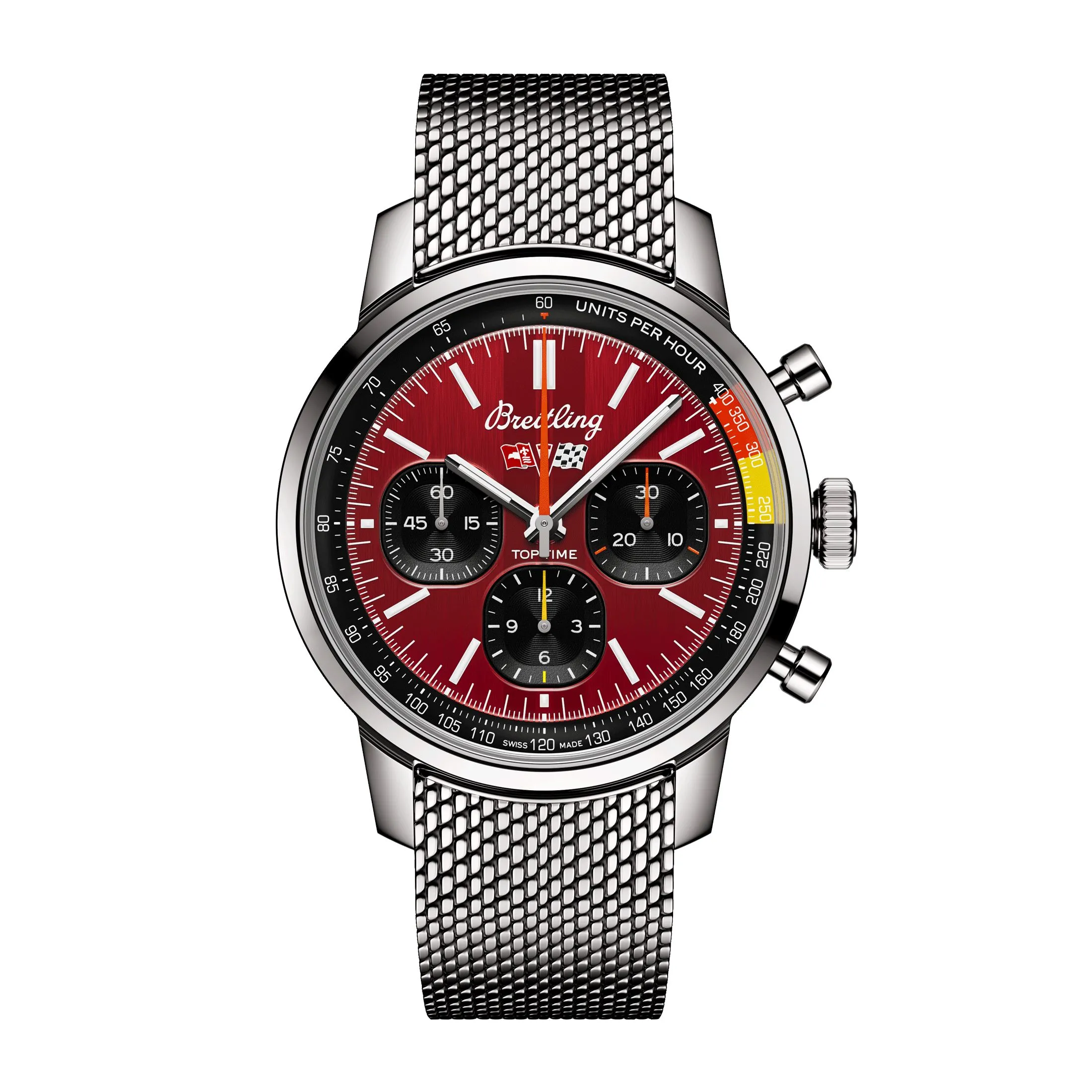 Montre Breitling Top Time B01 Chevrolet Corvette automatique cadran rouge bracelet acier maille milanaise 41 mm