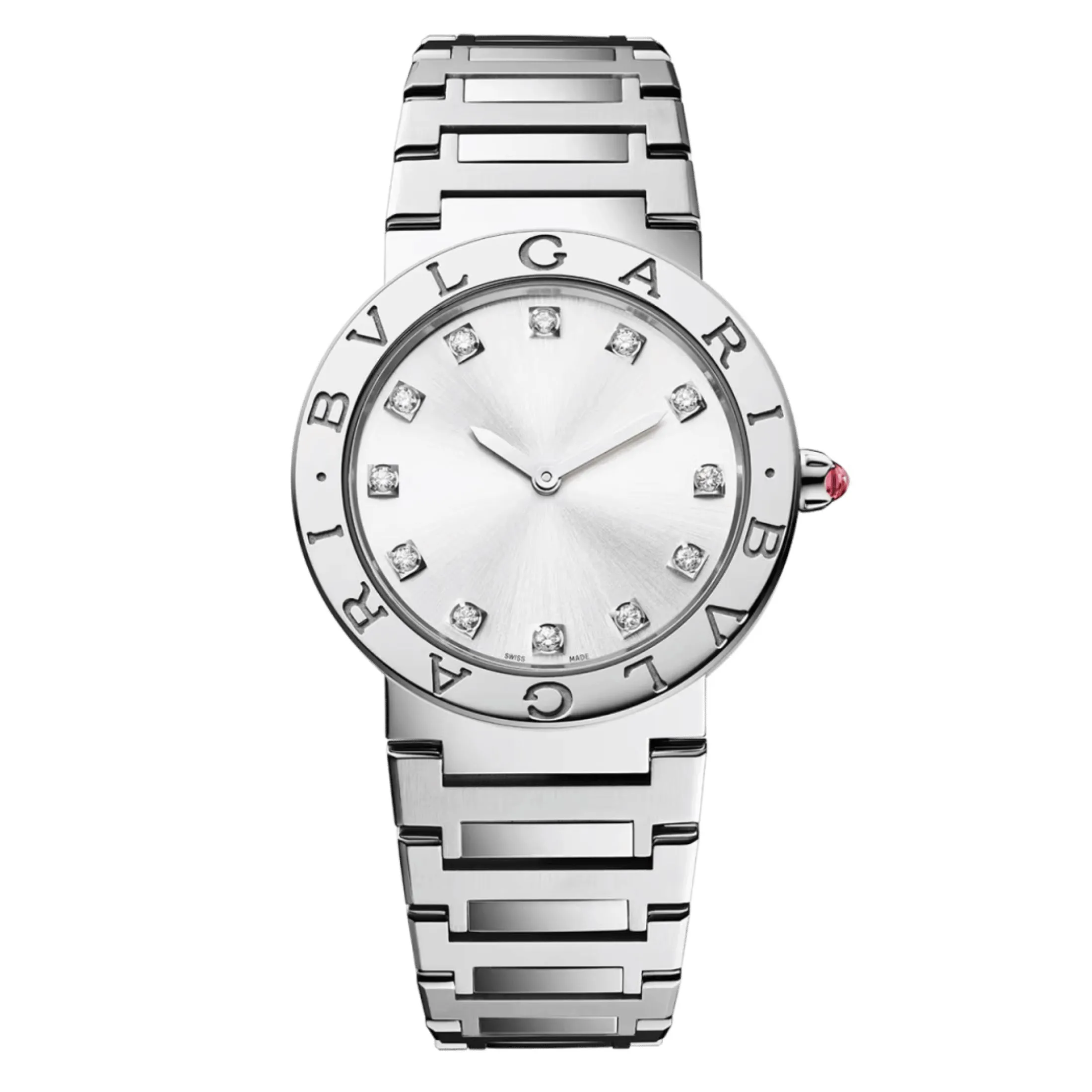 Montre Bulgari Bvlgari Bvlgari quartz index diamants cadran argenté bracelet acier 33 mm