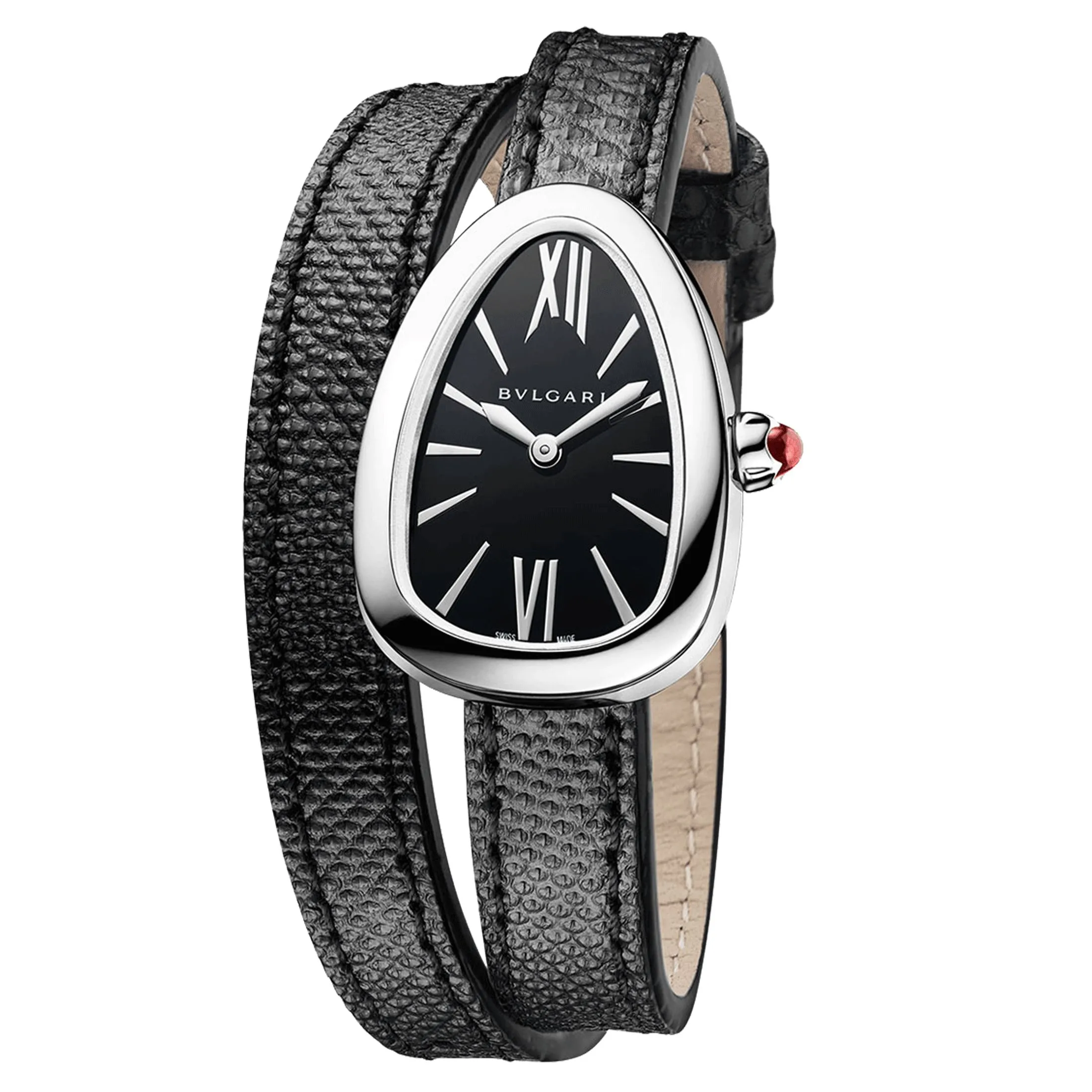 Montre Bulgari Serpenti quartz cadran noir bracelet cuir noir 27 mm