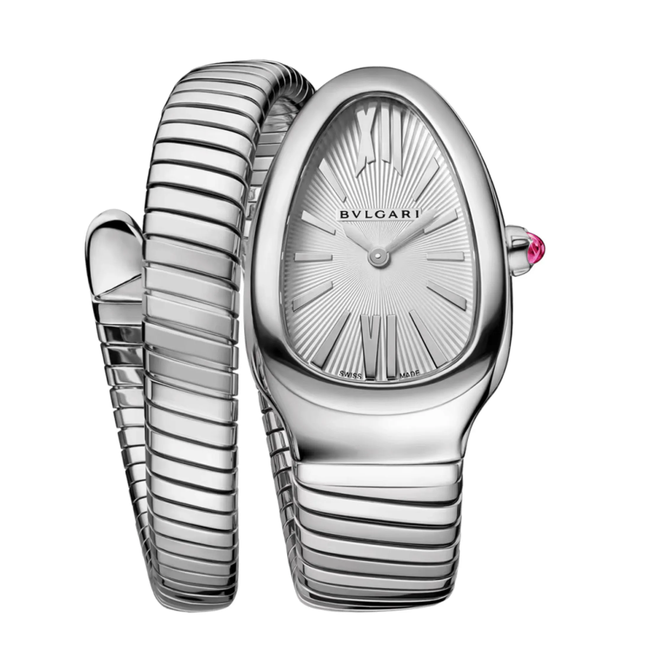 Montre Bulgari Serpenti Tubogas quartz cadran en opaline argentée bracelet acier 35 mm