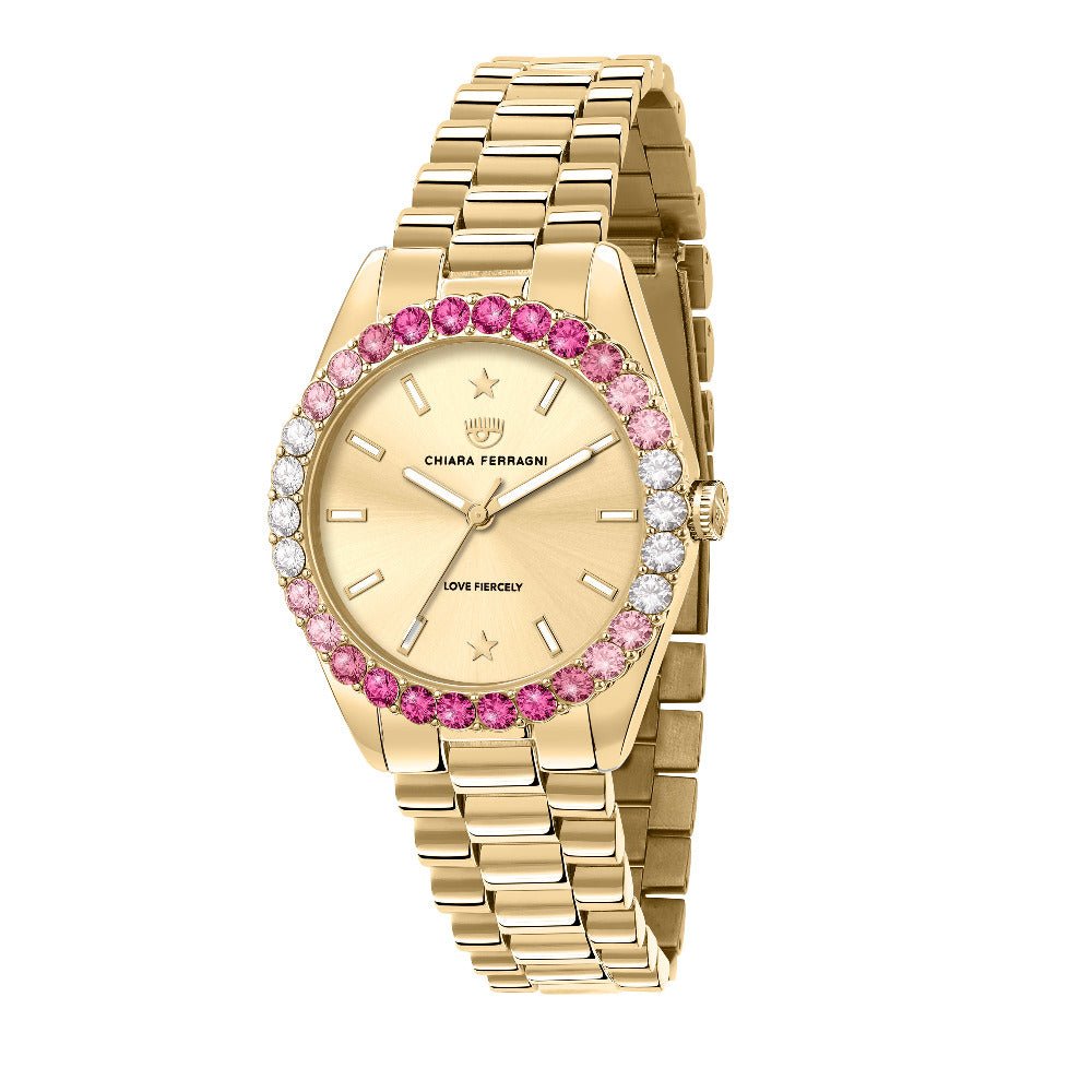 Chiara Ferragni Everyday gold watch with pink glitter