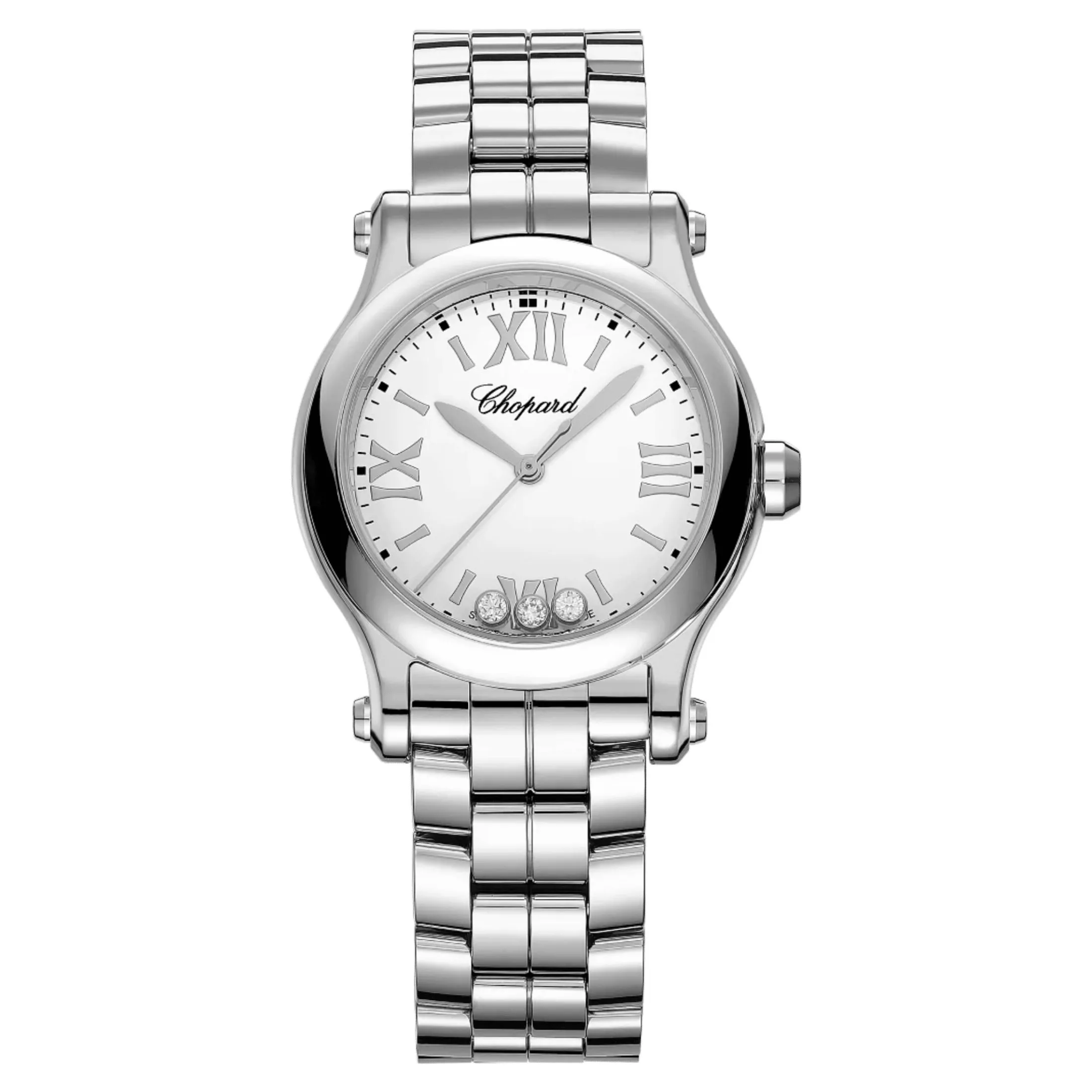 Montre Chopard Happy Sport quartz cadran blanc bracelet acier 30 mm