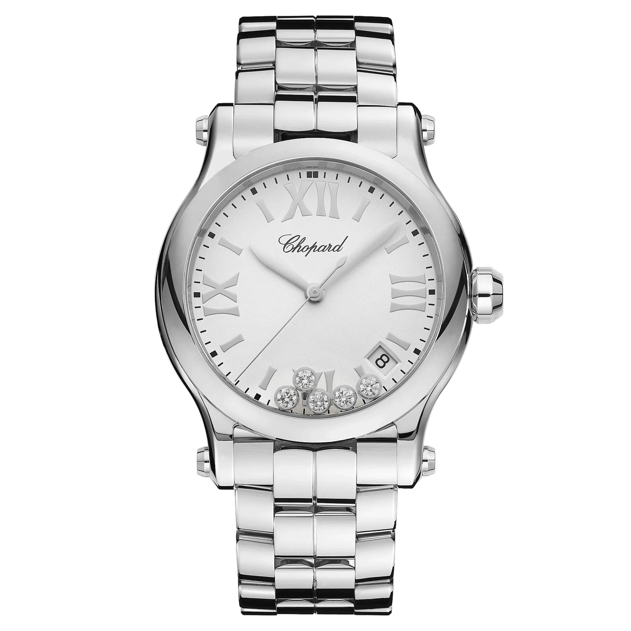 Montre Chopard Happy Sport quartz cadran blanc bracelet acier 36 mm