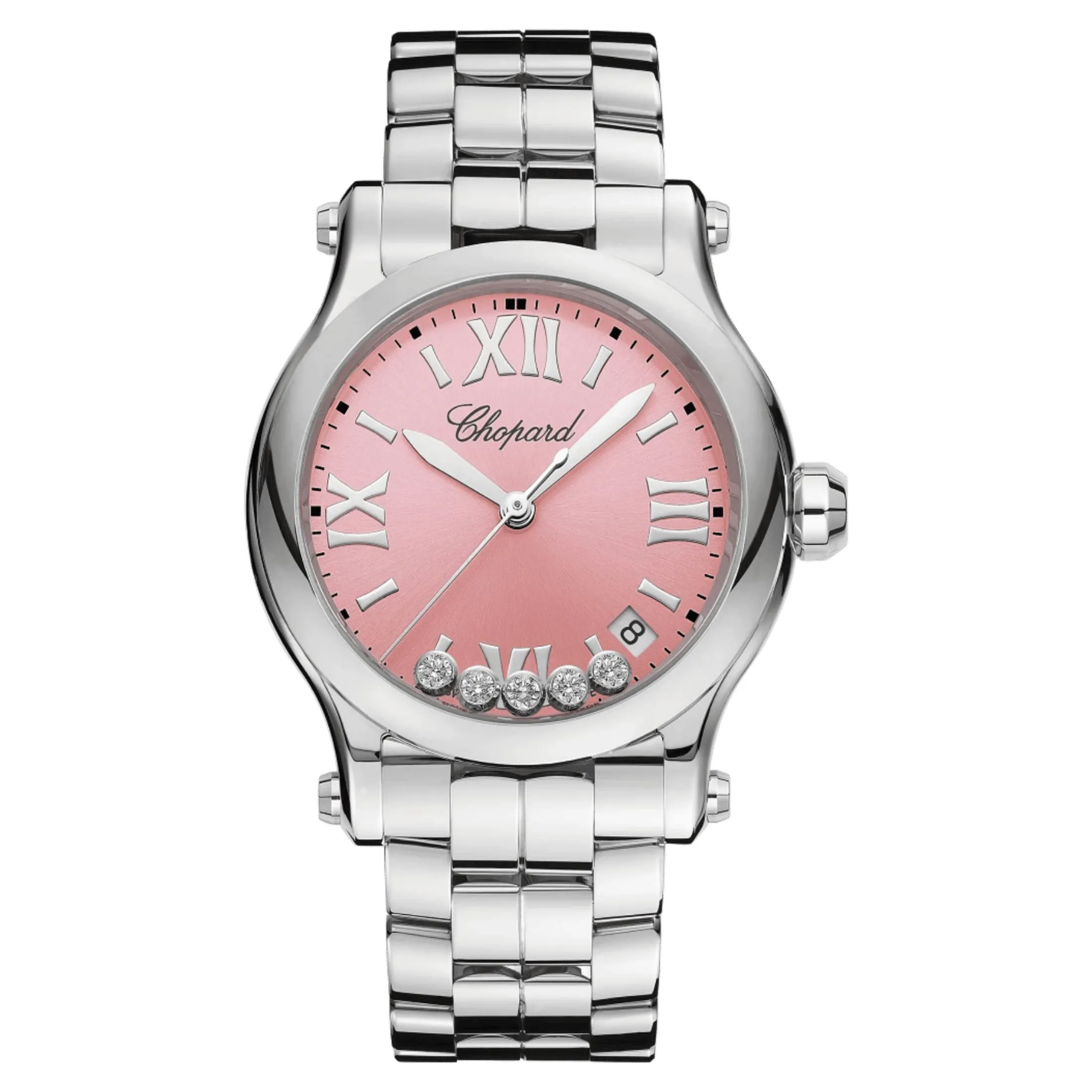 Montre Chopard Happy Sport quartz cadran rose bracelet acier 36 mm