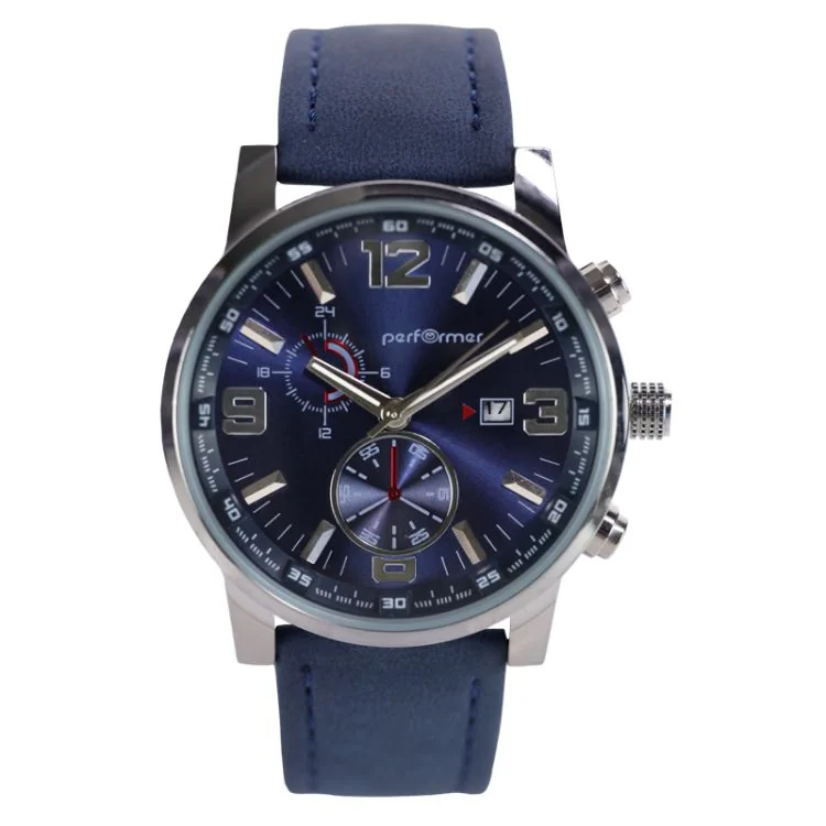 Montre Chronographe Factice Performer Mixte Simili Cuir Bleu Cadran Bleu Dateur