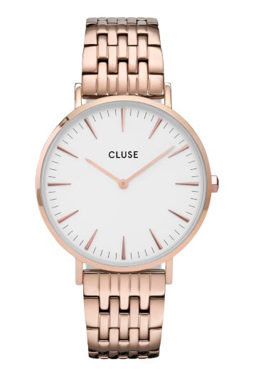 CLUSE Boho Chic Multi Link Watch Rose Gold White