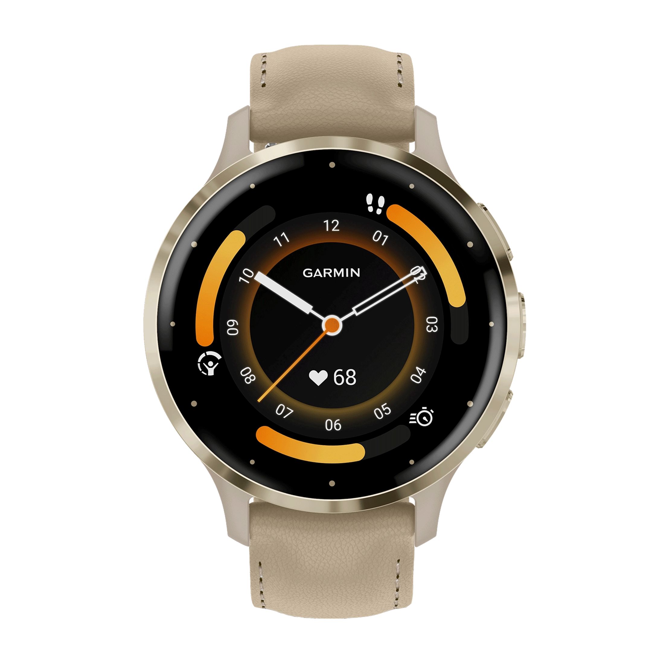 Montre connectée Garmin Venu 3S Soft Gold bracelet cuir lin 41 mm