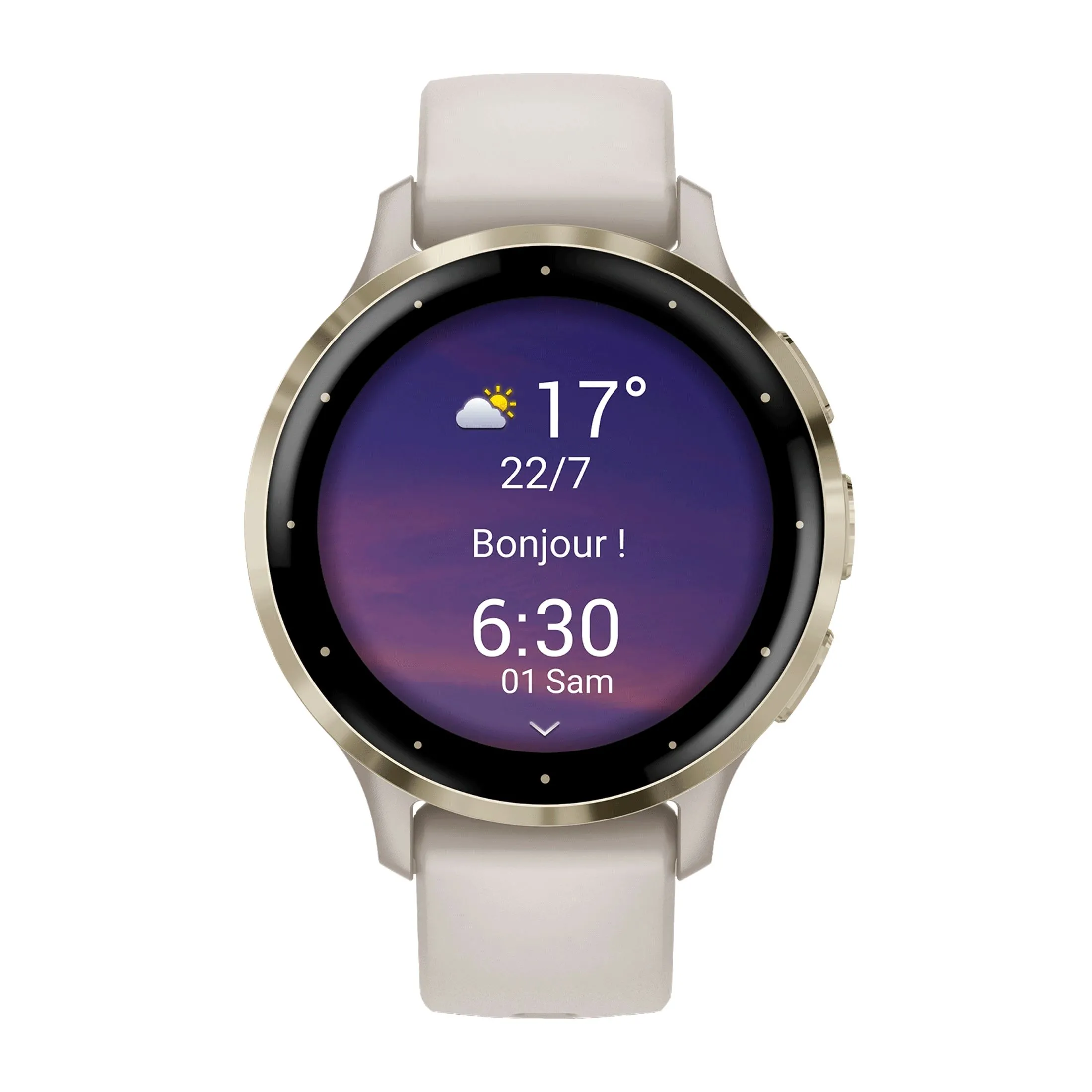 Montre connectée Garmin Venu 3S Soft Gold bracelet silicone ivoire 41 mm