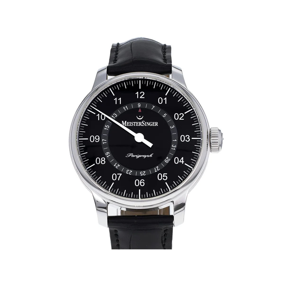 Montre d'occasion Meistersinger perigraph cuir noir acier homme automatique