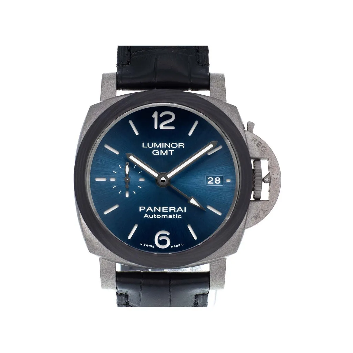 Montre d'occasion Panerai Luminor GMT homme automatique titane bracelet cuir noir