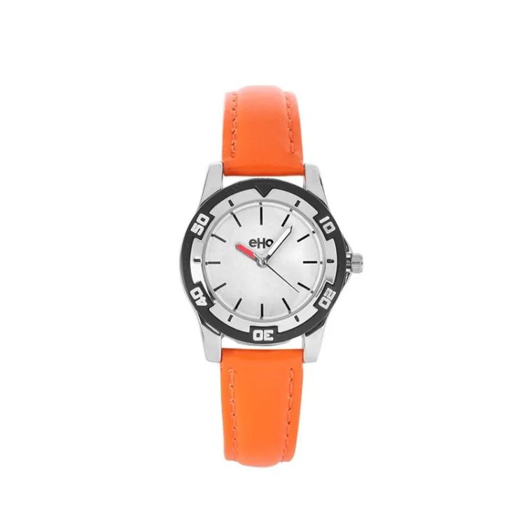 Montre Ecoresponsable eHo Enfant Cuir Orange Cadran Blanc