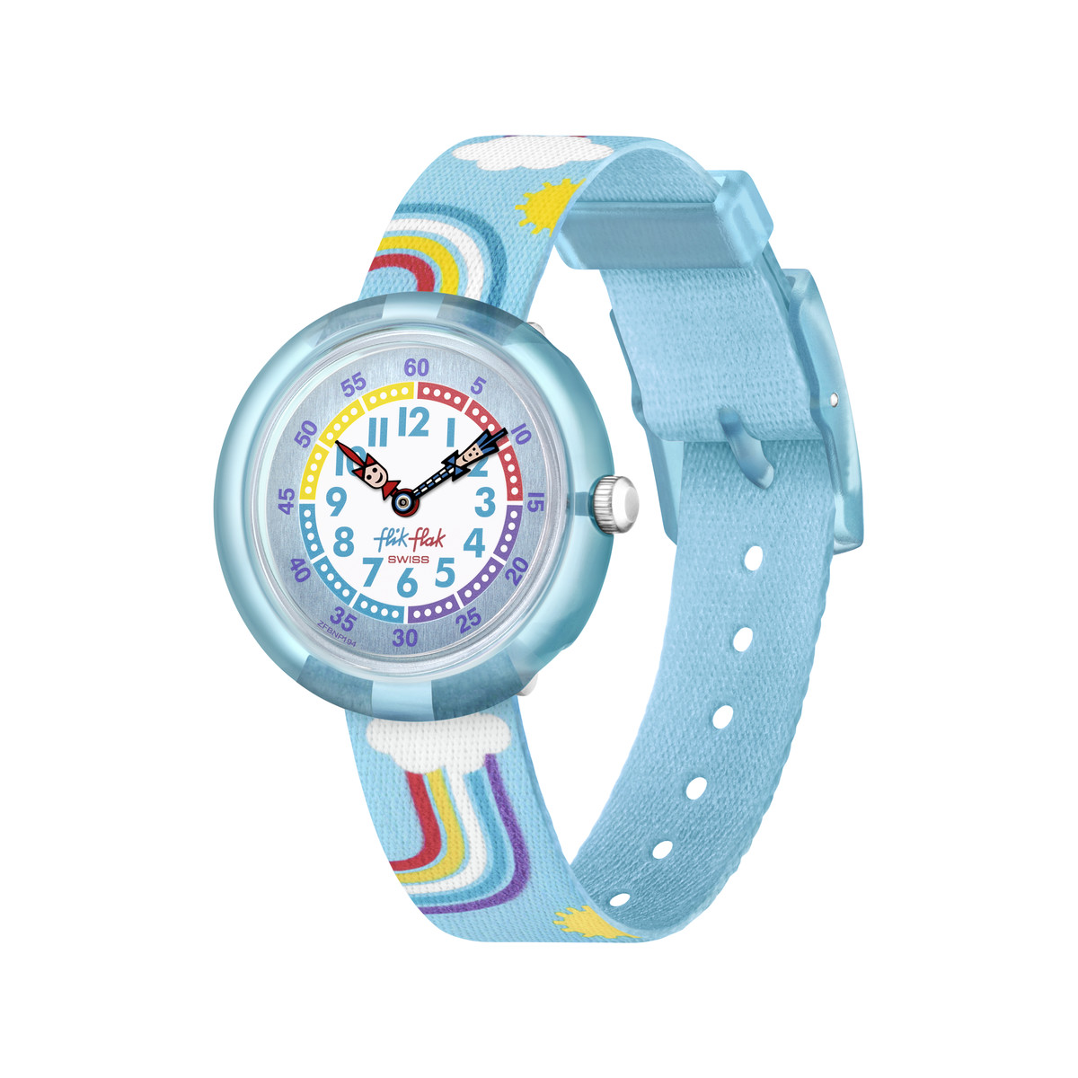 Montre Flik Flak Color my life Rainbow dreams enfant plastique biosourcé bracelet PET recyclé bleu