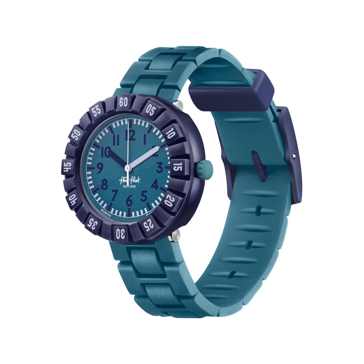 Montre Flik Flak Gameland Level Teal enfant plastique biosourcé bracelet PET recyclé vert