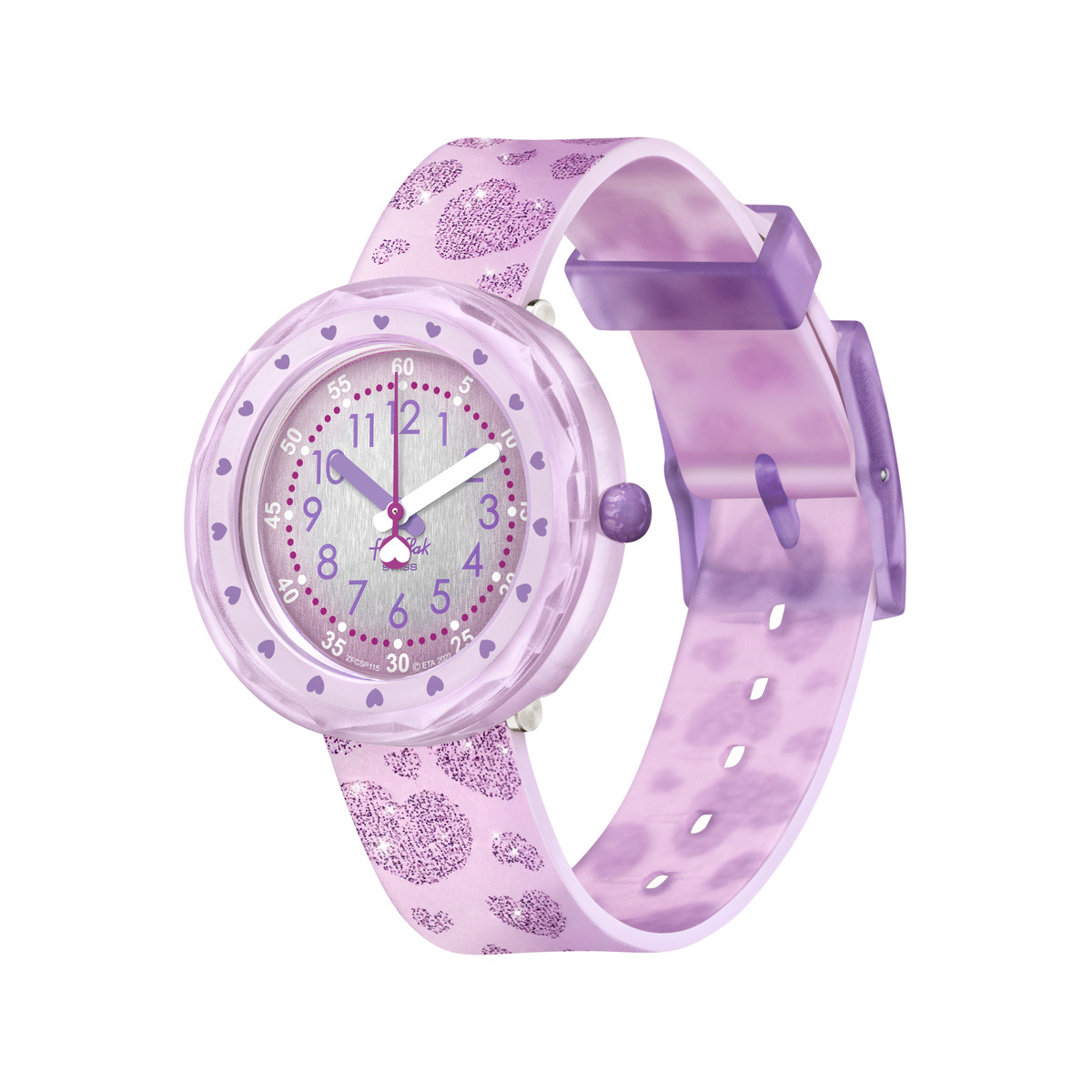 Montre Flik Flak Shine bright Lovaxus enfant plastique biosourcé bracelet silicone rose