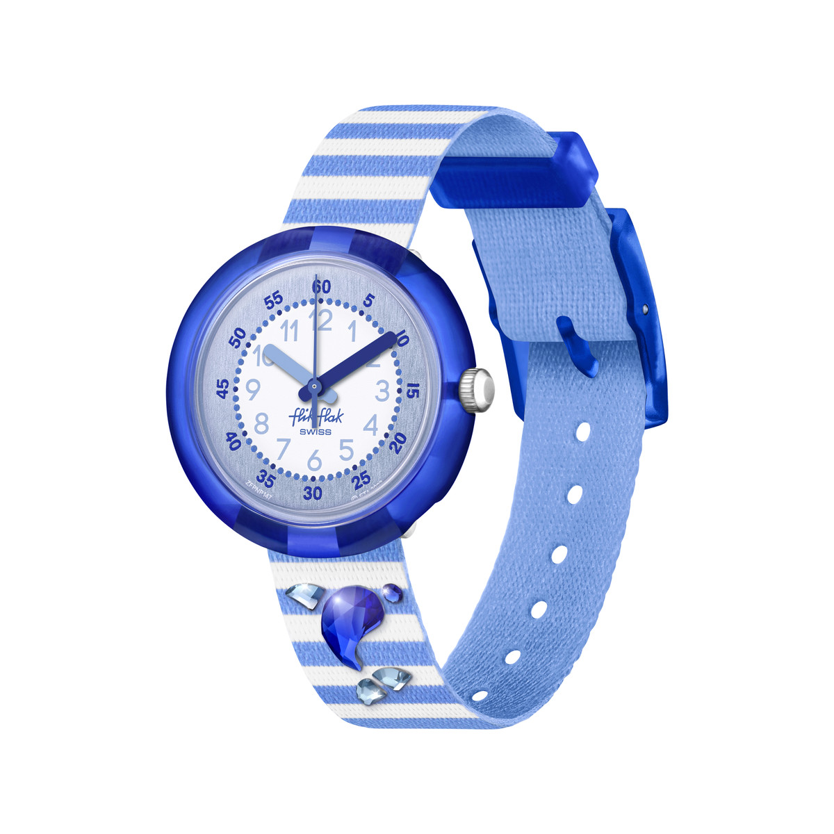 Montre Flik Flak Shine bright Shining dolphin enfant plastique biosourcé bracelet PET recyclé bleu
