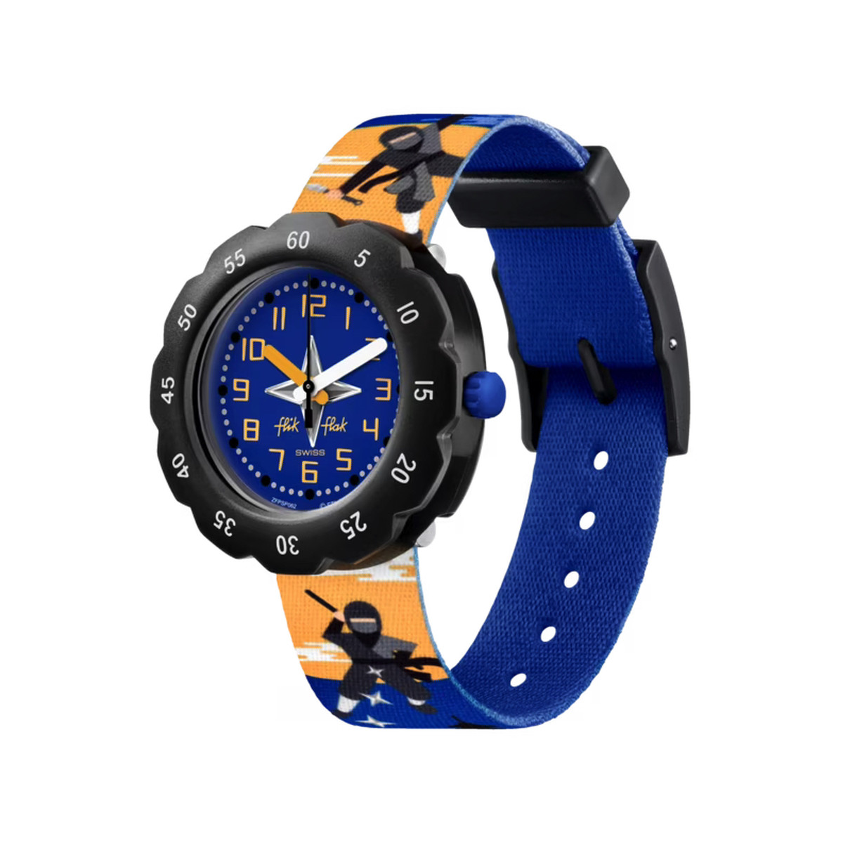 Montre Flik Flak Tales from the world Ninjamazing enfant plastique biosourcé bracelet PET recyclé bleu